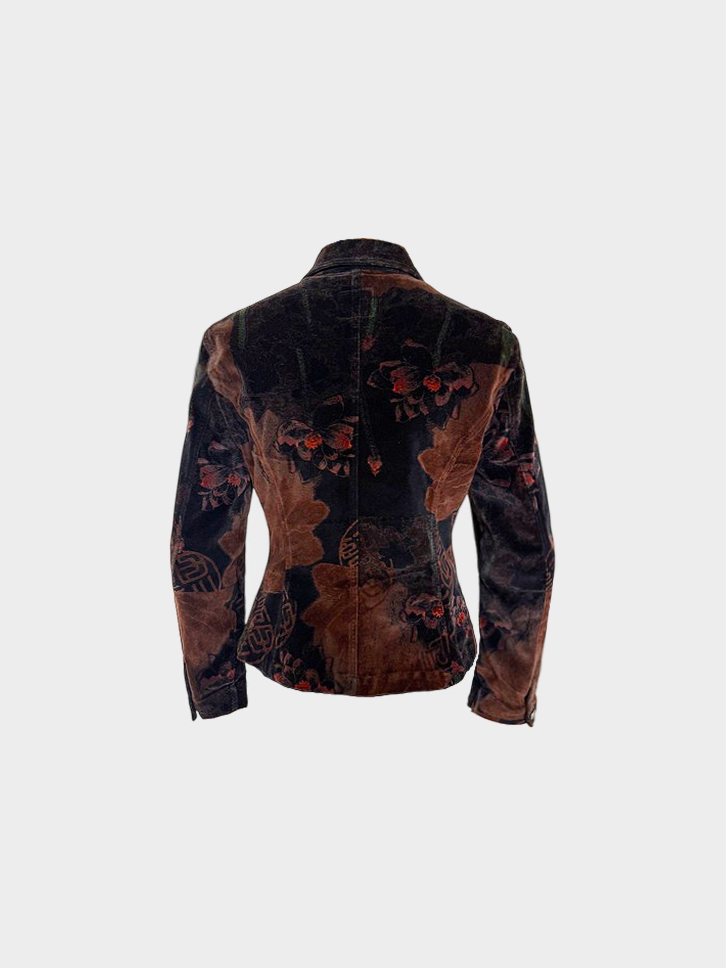 Kenzo 1990s Brown Velvet Asian Motif Button-down Jacket