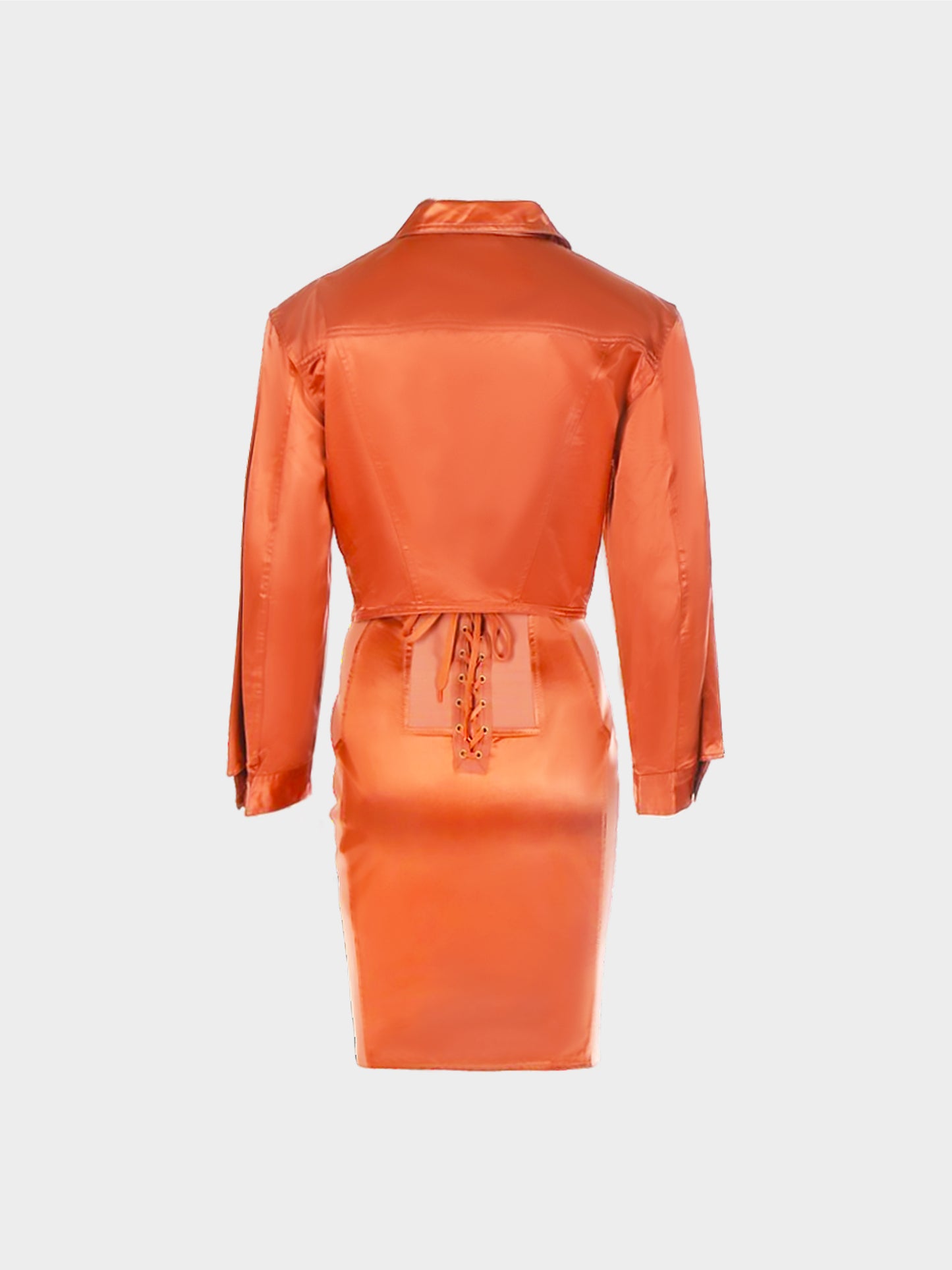 Jean Paul Gaultier Early 1990s Dark Peach Satin Jacket and Skirt Set