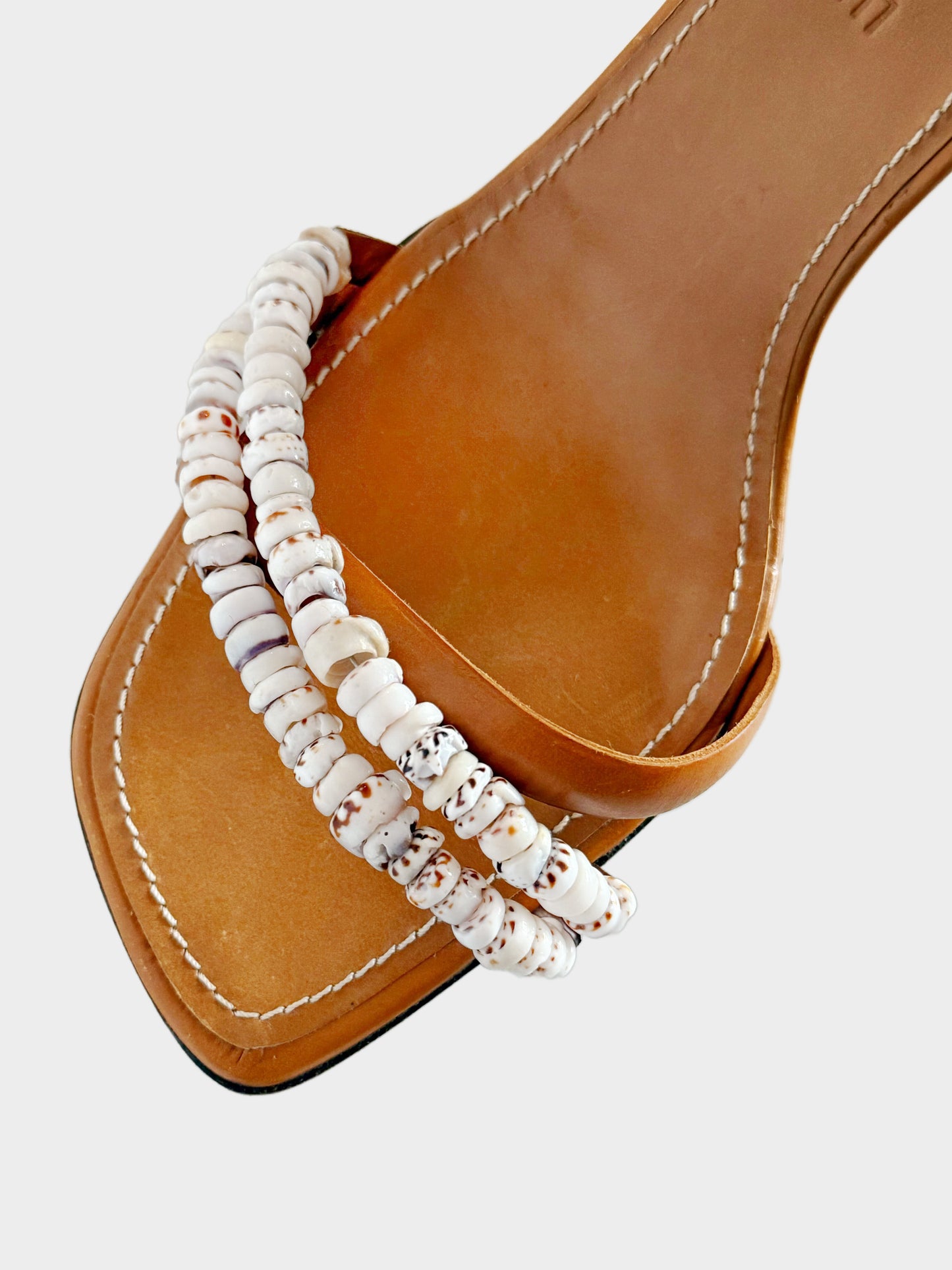 Céline by Phoebe Philo 1990s Brown Leather and Shell Slingback Sandals