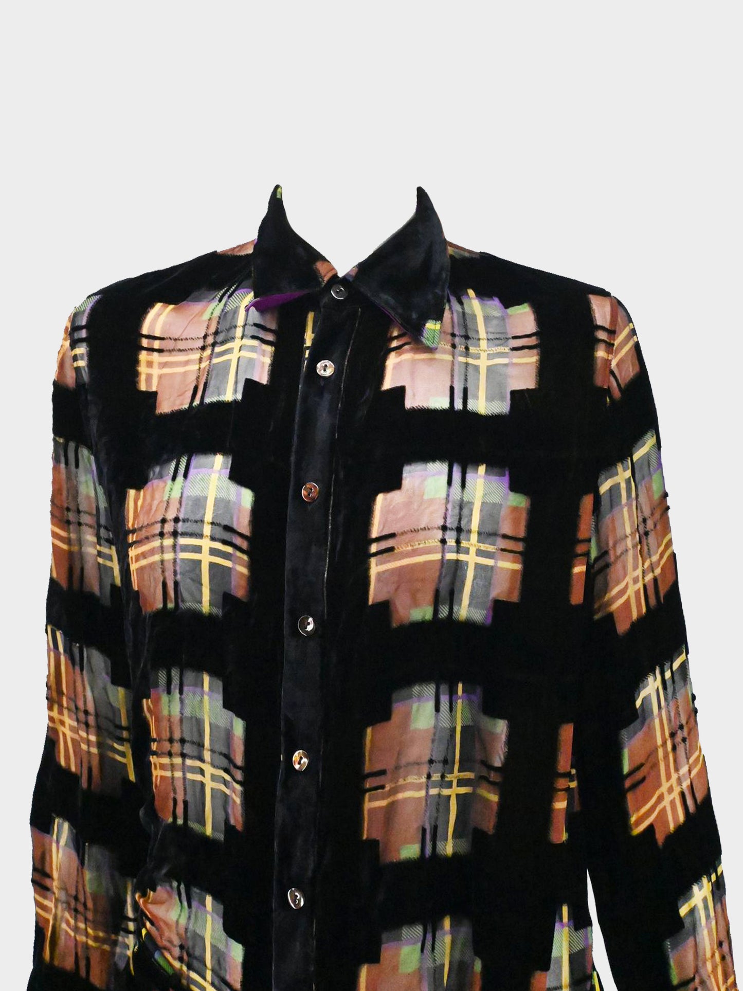 Jean Paul Gaultier FW 2007-2008 Black Velvet and Multicolor Tartan Shirt Dress