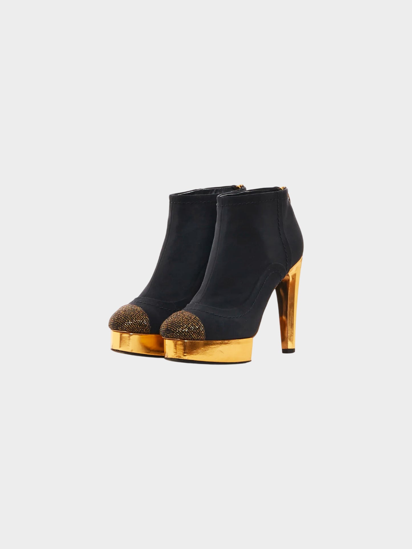 Chanel by Karl Lagerfeld FW 2013 Black and Gold Ankle Platform Heeled Boots