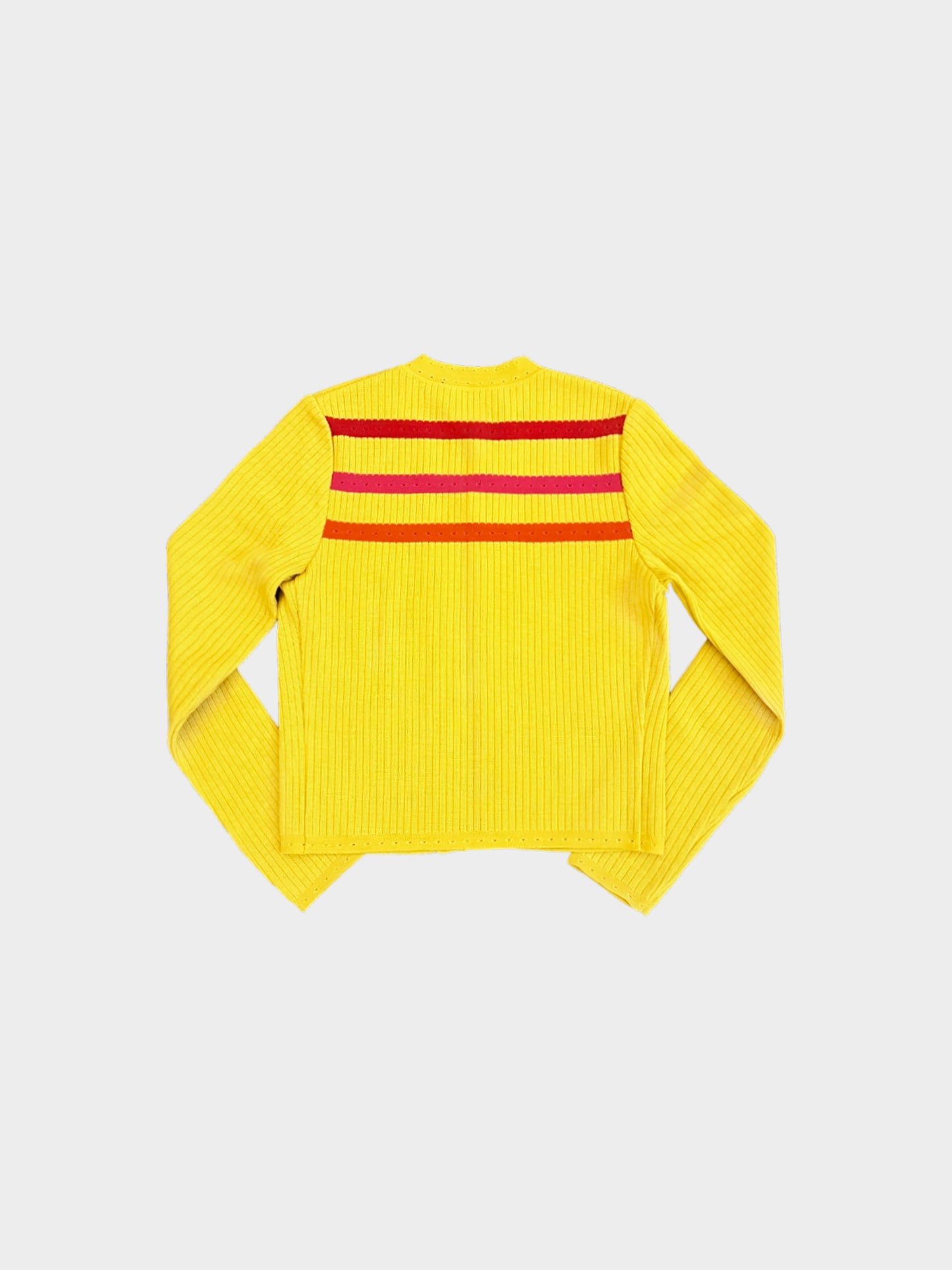 John Galliano 2000s Yellow Striped Ribbed Knit Cardigan