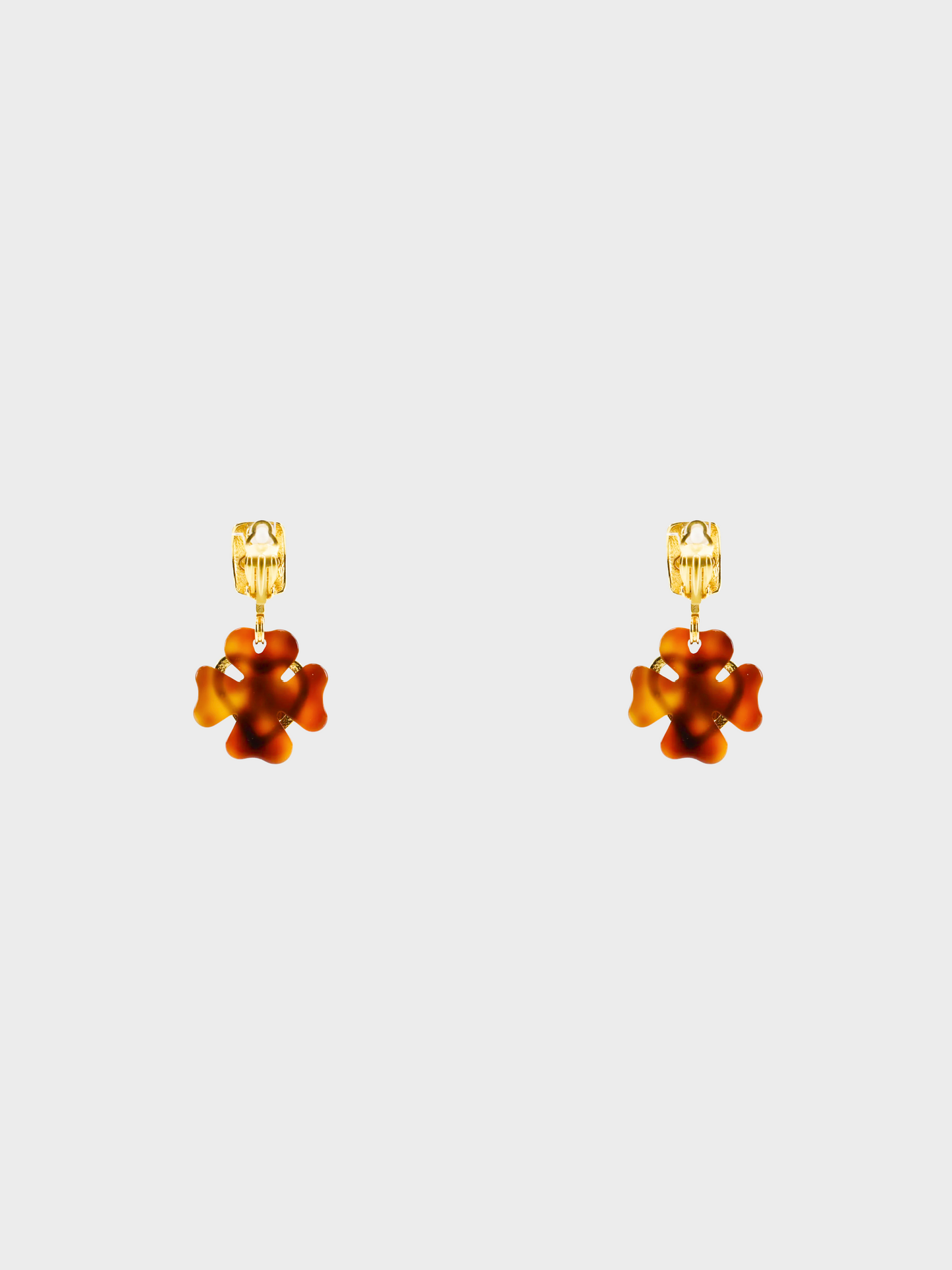 Chanel Spring 1995 Brown Coco Mark Tortoiseshell Clover Heart Clip-on Earrings