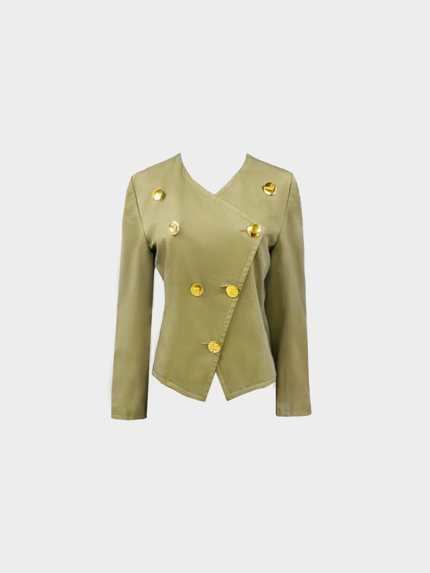 Yves Saint Laurent 1990s Khaki Green Cotton Jacket and Skirt Set