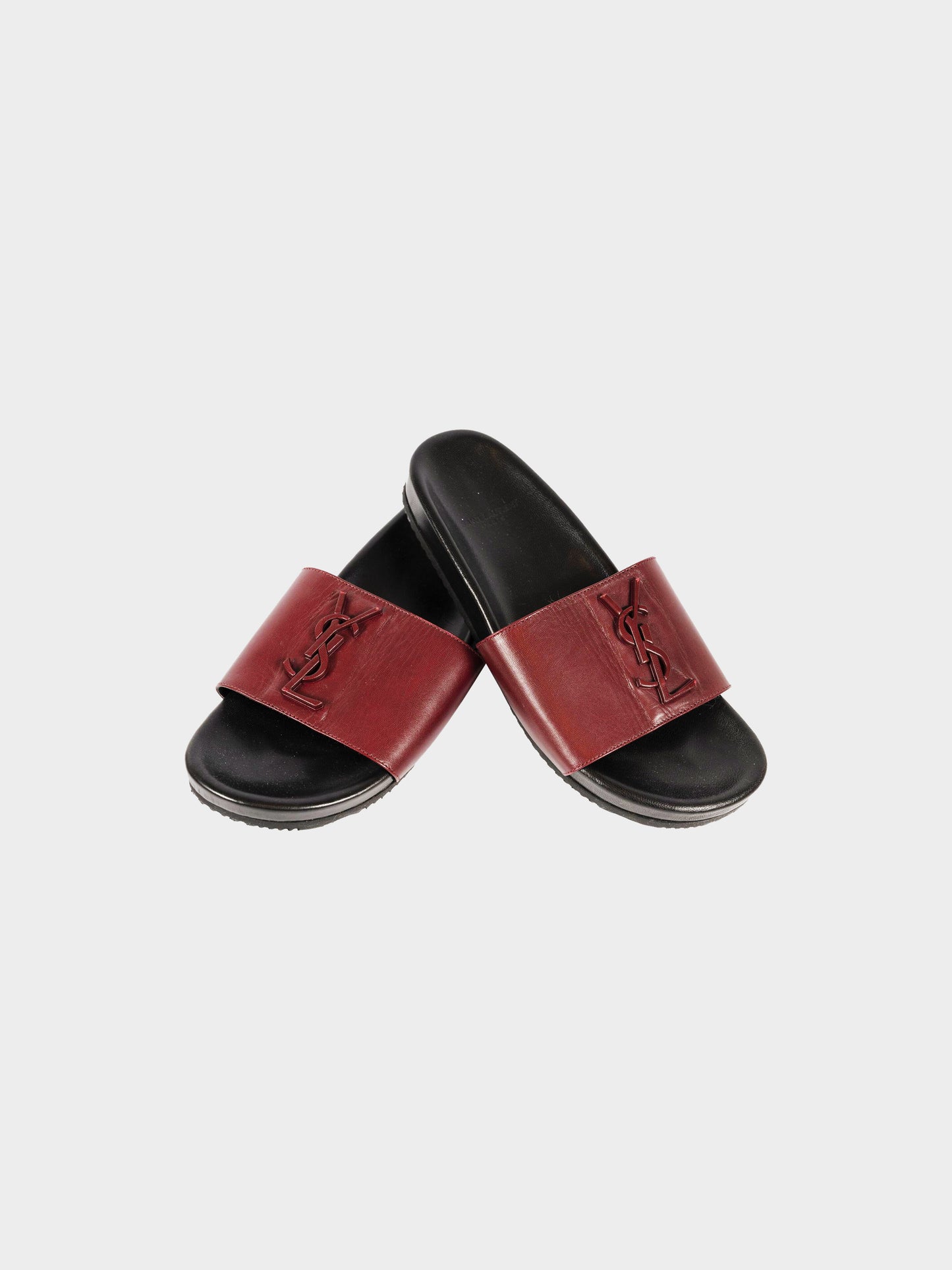 Yves Saint Laurent 2020s Black and Burgundy Leather Slide Sandals