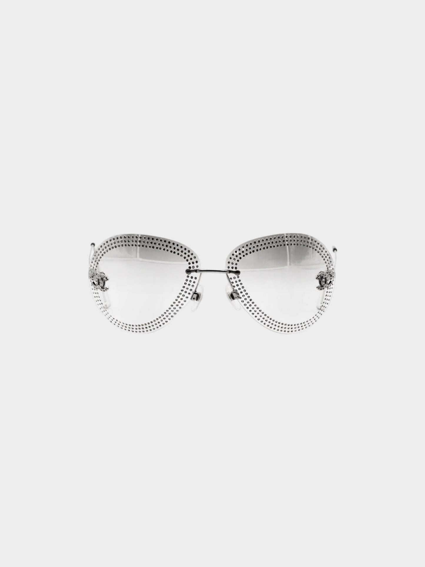 Chanel by Karl Lagerfeld 2000 Silver Rhinestone Studded Sunglasses