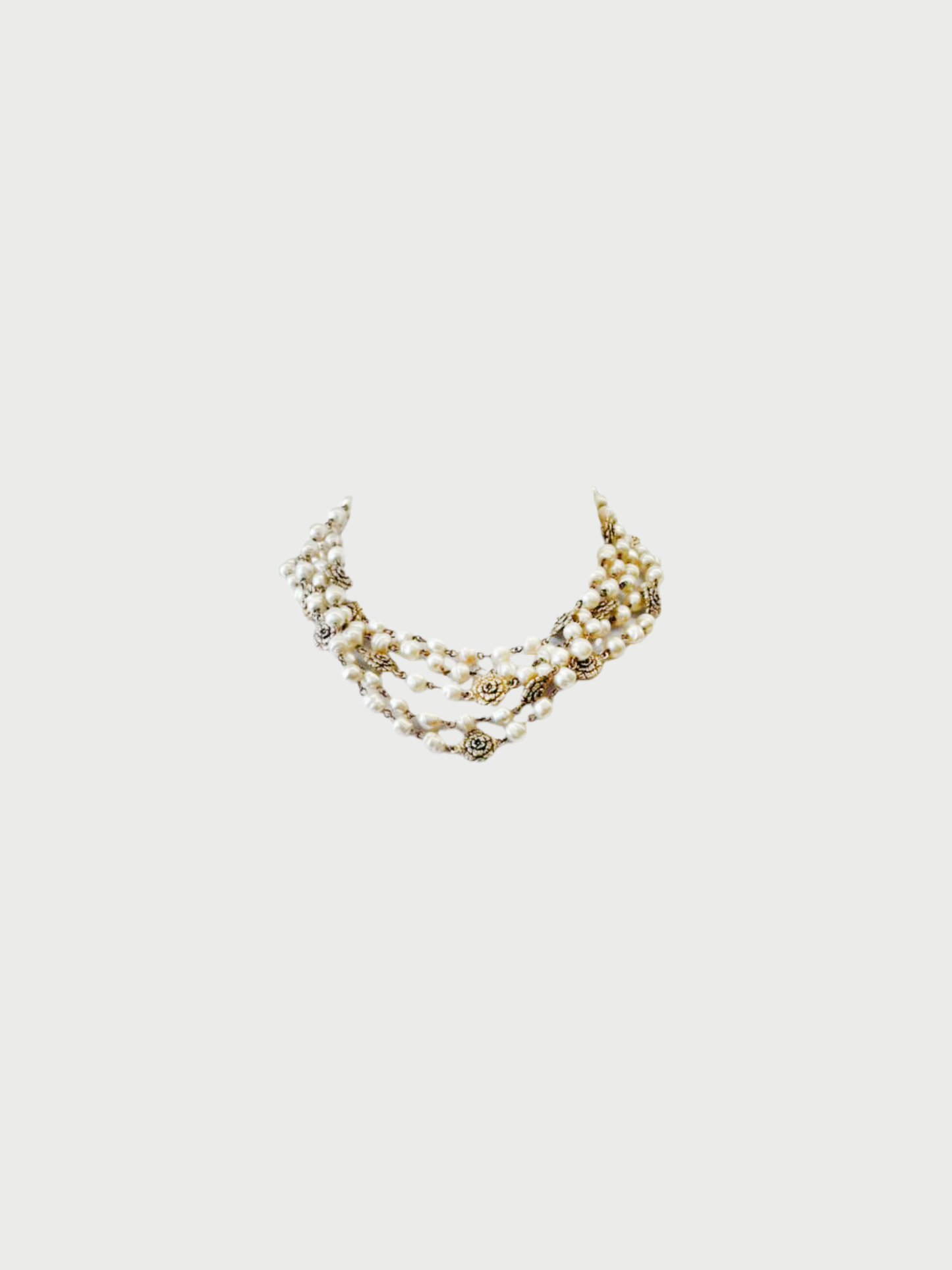 Chanel 1990s Gold Pearl Camellia Multi Strand Necklace
