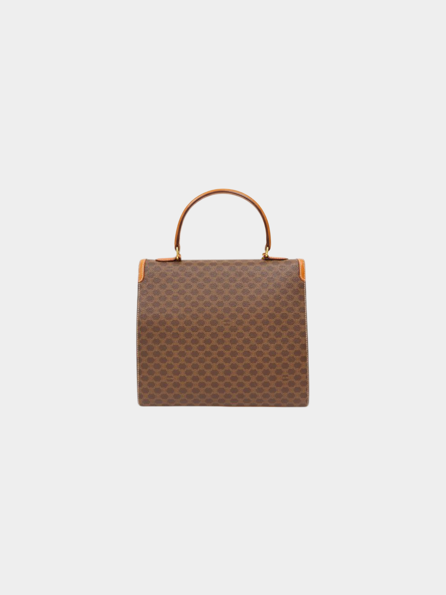 Celine 1990s Brown Macadam PVC and Leather Gancini Hardware Handbag