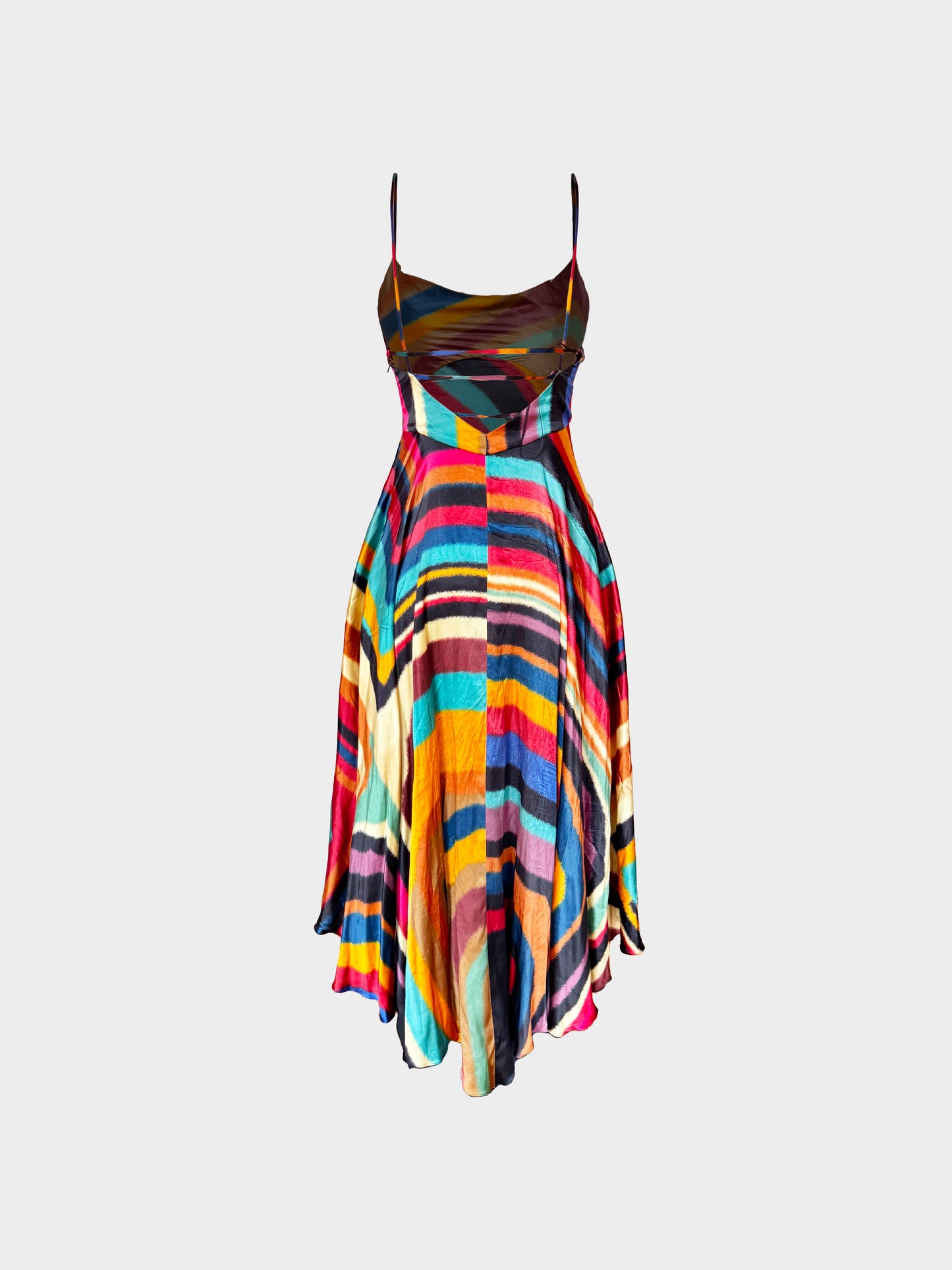 Roberto Cavalli Resort 2020 Multicolor Striped Long Dress and Trench Coat Set