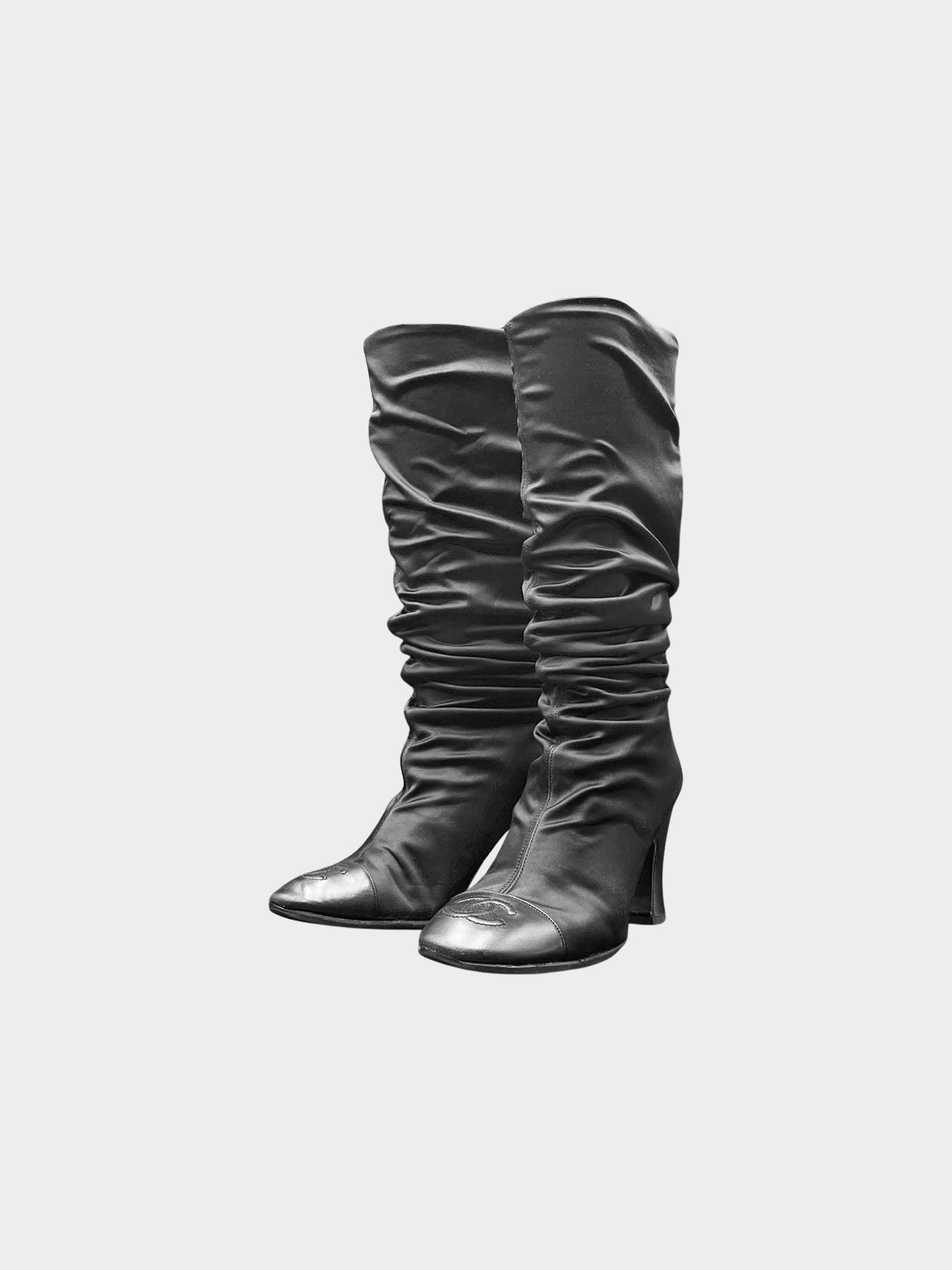 Chanel 2000s Black Shirred Long Boots