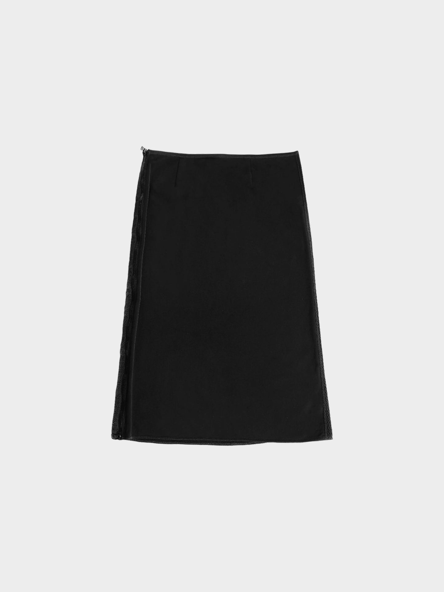 Prada FW 1999 Black Mesh and Wool Skirt