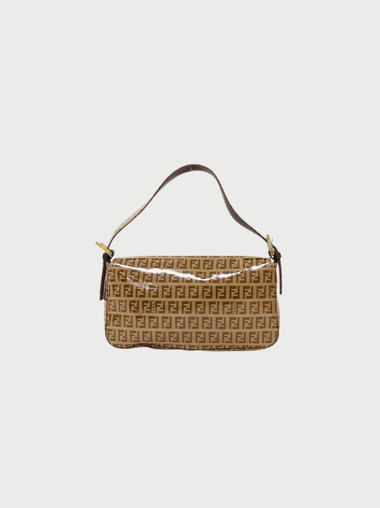 Fendi 2000s Beige Brown Zucca PVC Leather Mamma Baguette