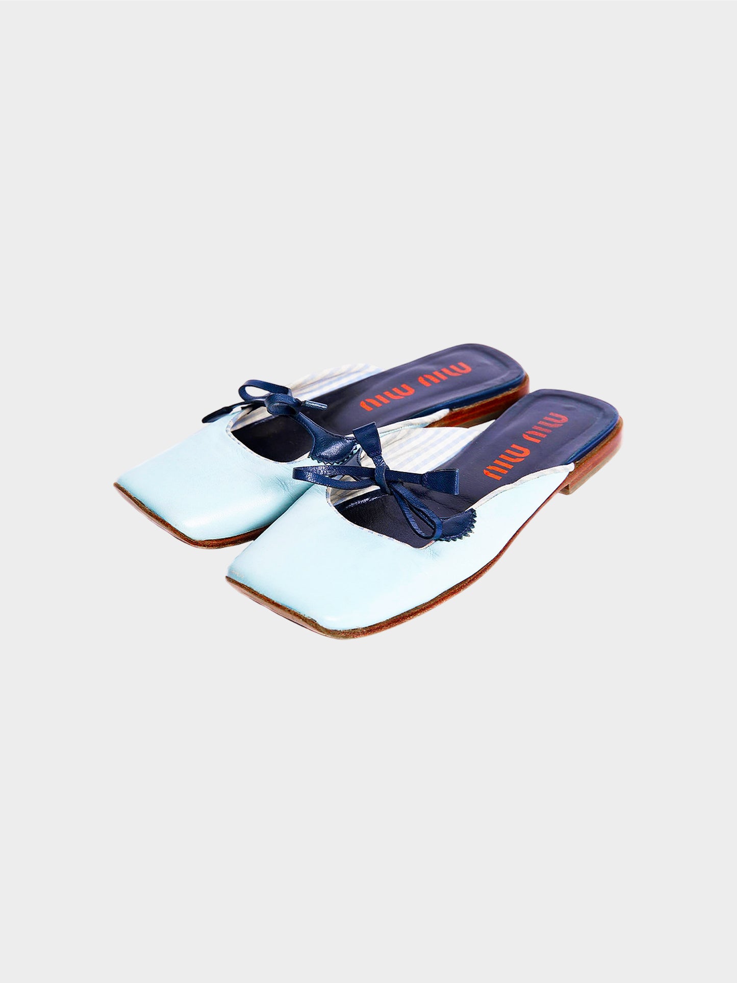 Miu Miu SS 2000 Light Blue Plaid Leather Flats