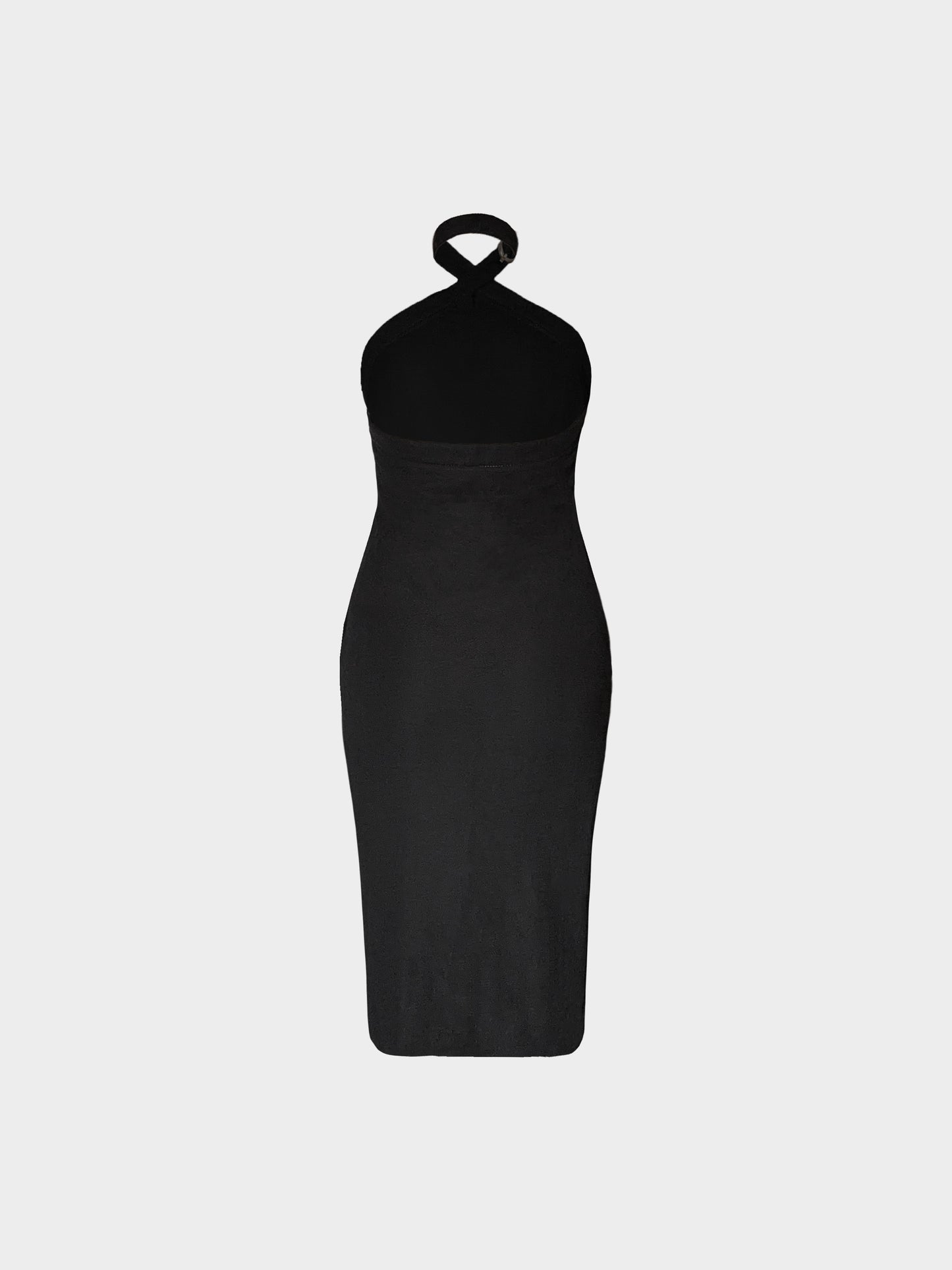 Gucci by Tom Ford 2000s Black Viscose Halter Dress with Buckle