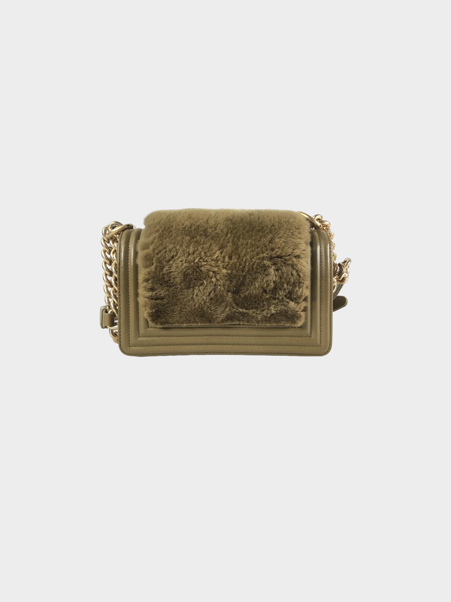 Chanel 2016-2017 Khaki Green Le Boy Lambskin and Fur Small Flap Bag