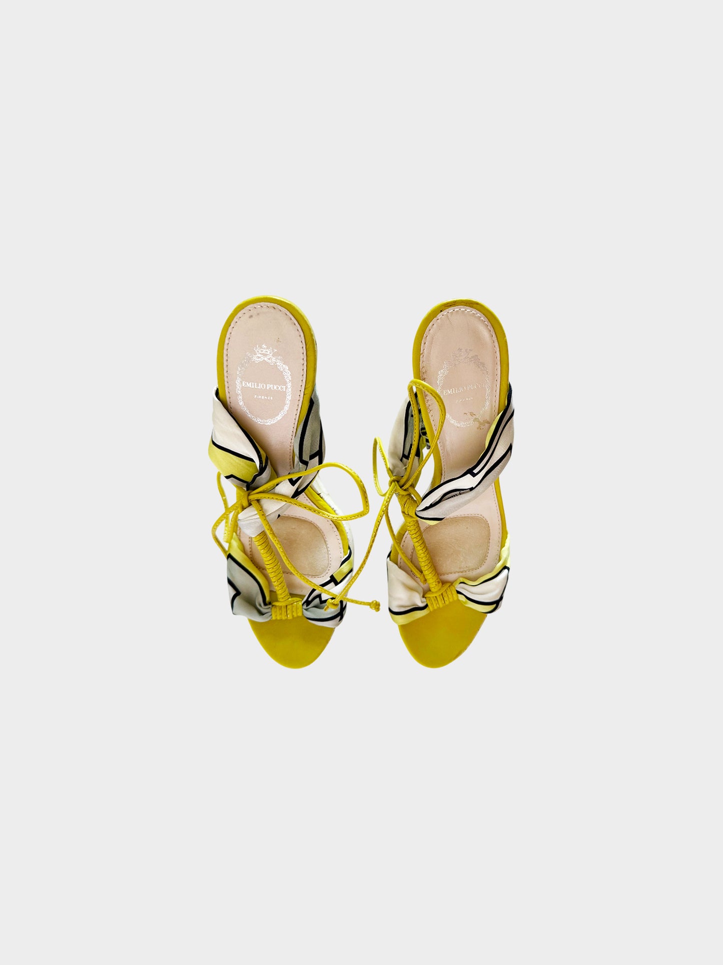Emilio Pucci 2000s Yellow Satin and Leather Wedge Heels