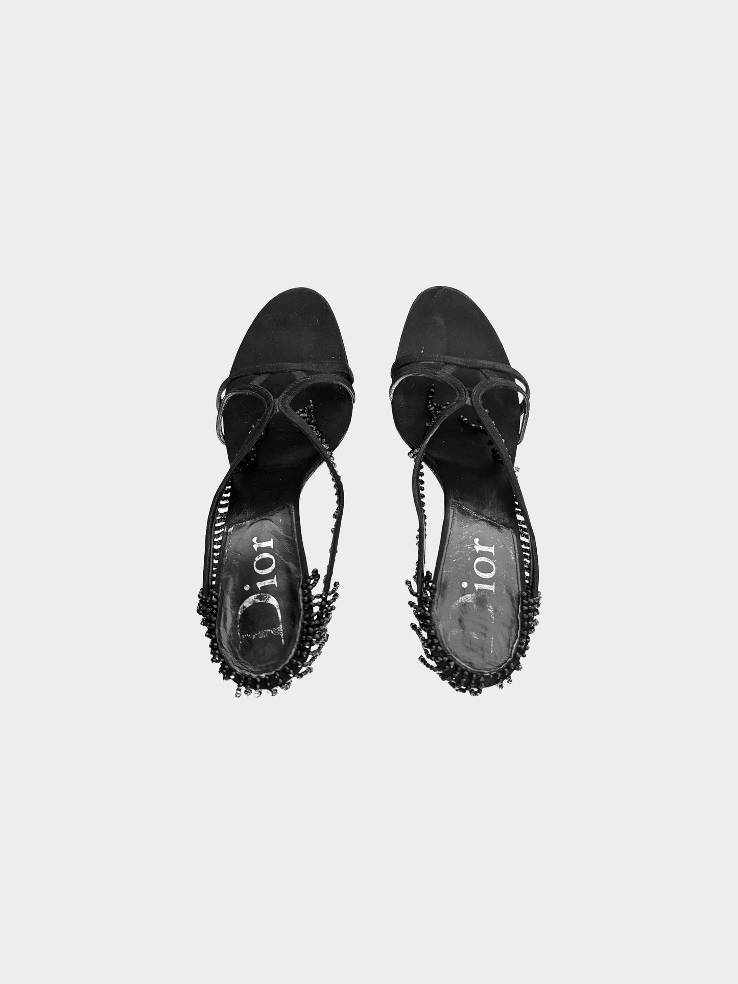 Christian Dior 2000s Black Satin and Beaded Fringe Heels