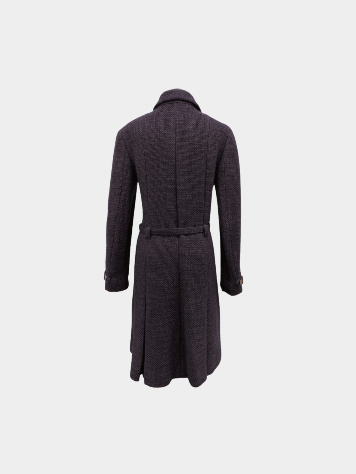 Chanel 2000 Dark Plum Tweed Belted Coat Dress