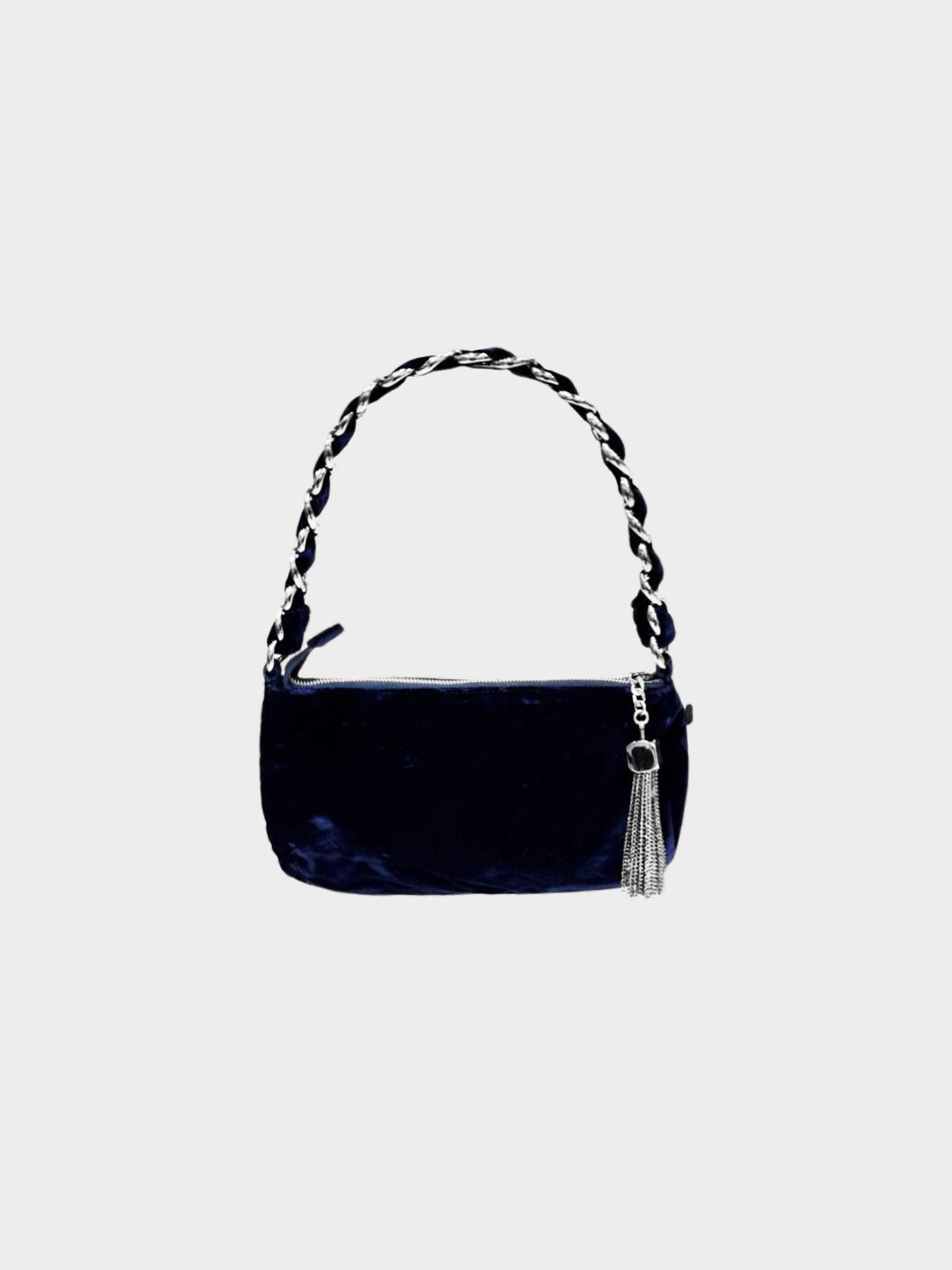 Chanel 2000s Midnight Blue Velvet CC-embossed Evening Bag