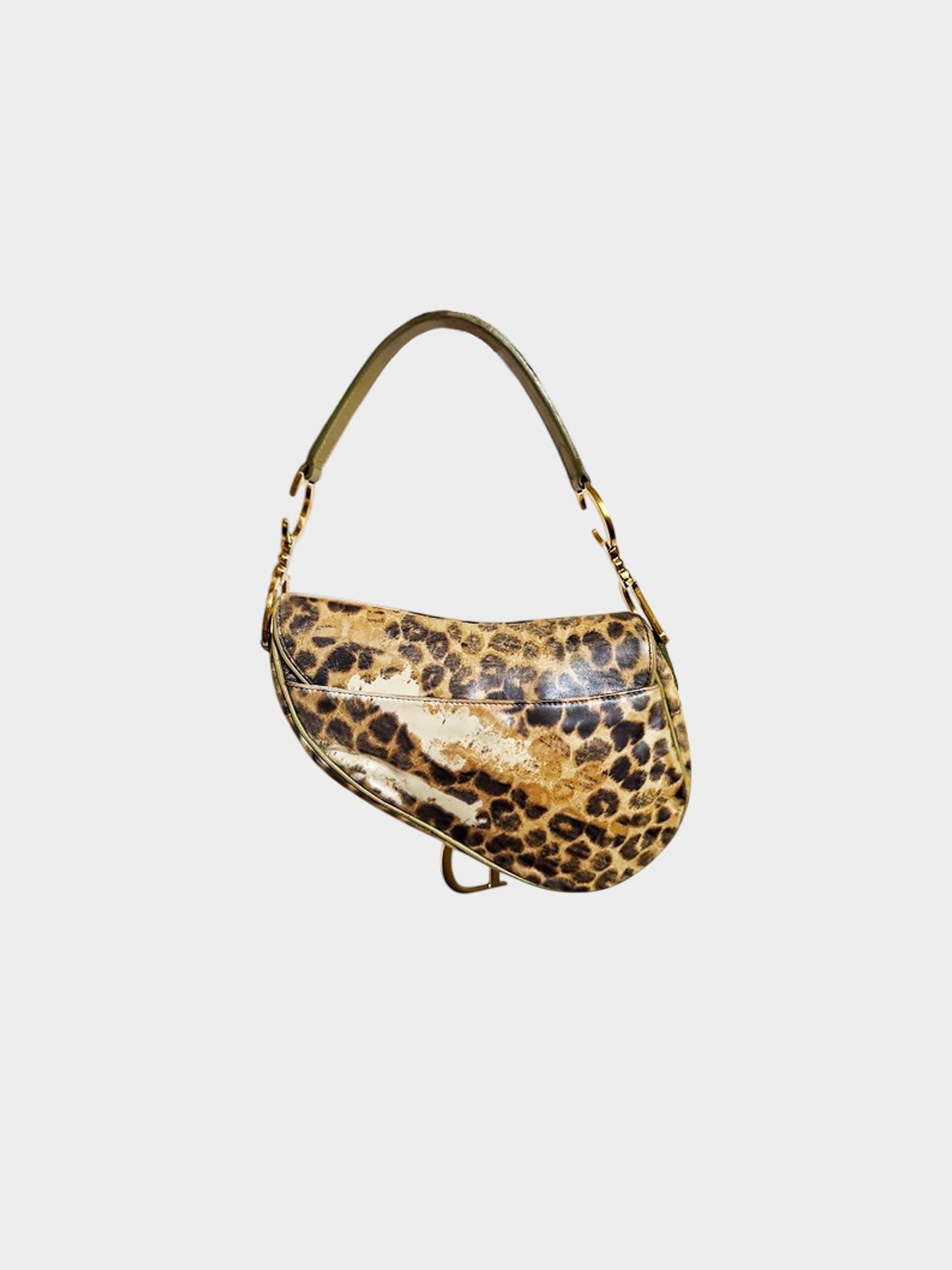 Christian Dior FW 2000 Green Ostrich and Leopard Print Saddle Bag