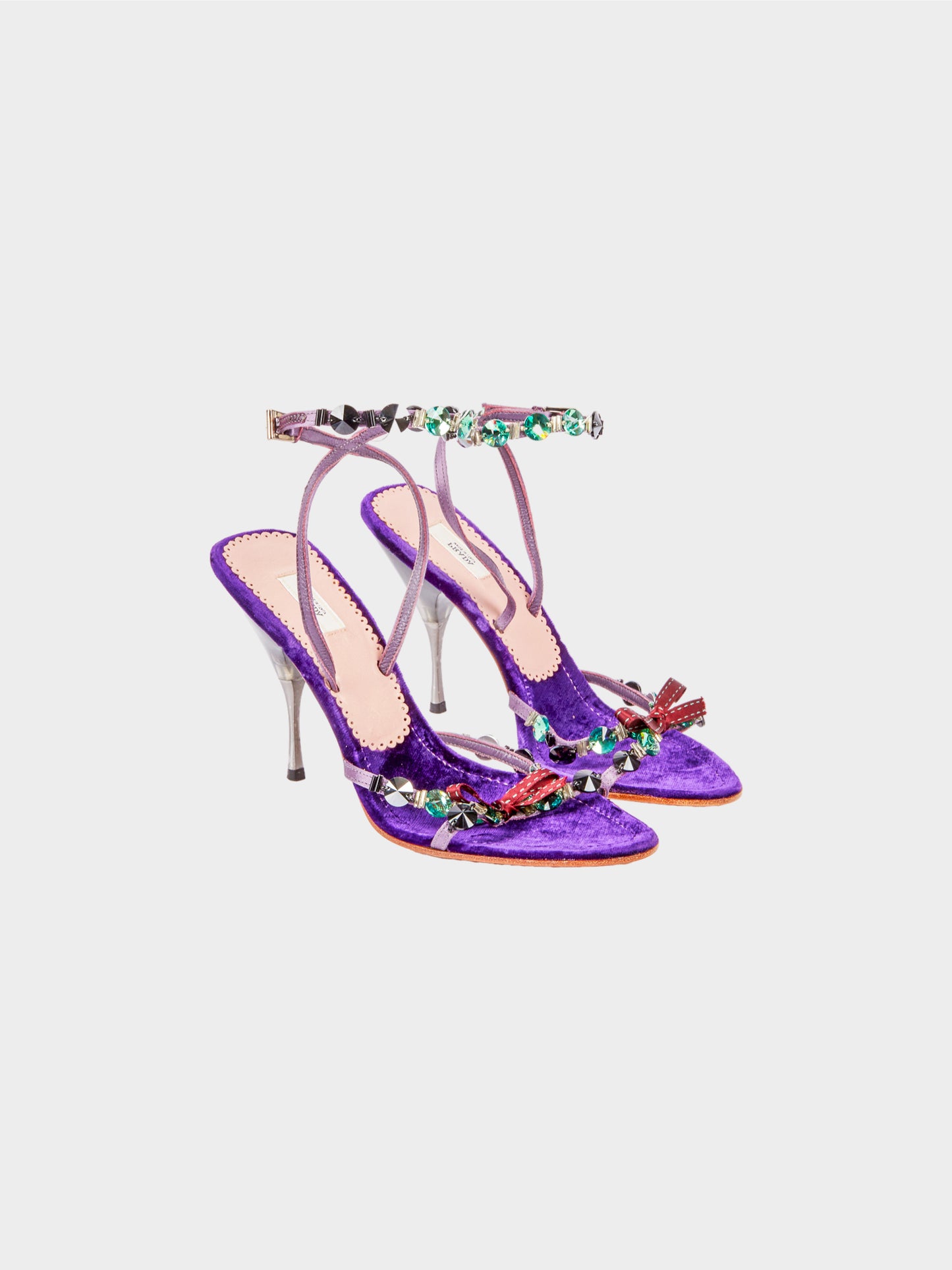 Prada 2000s Purple Velvet Crystal Embellished Plexiglass Slingback Heels