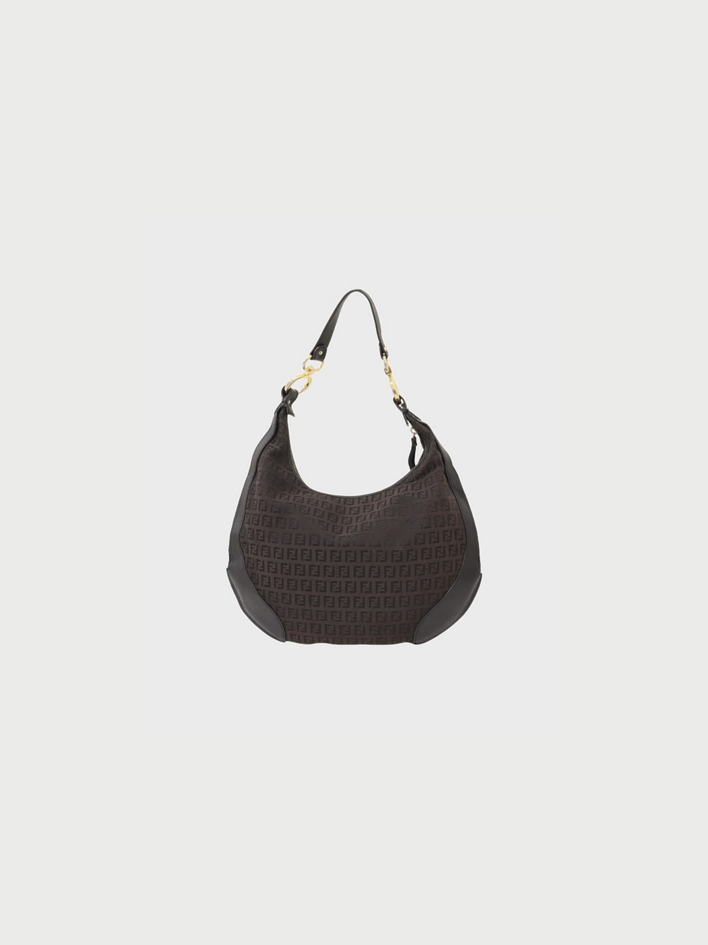 Fendi 2000s Brown Black Zucchino Canvas One Shoulder Bag