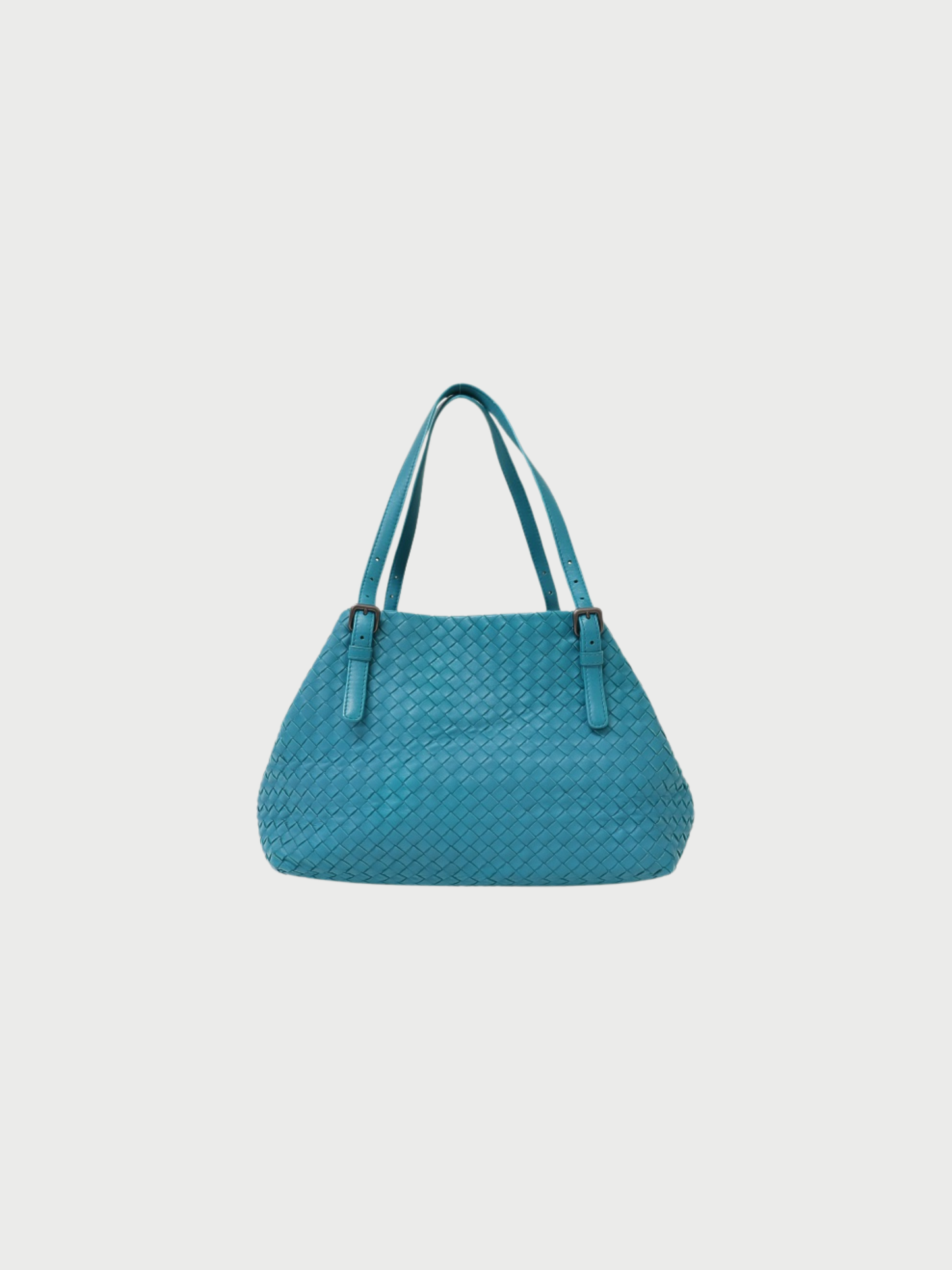 Bottega Veneta 2010s Blue Turquoise Leather Intrecciato Tote Bag