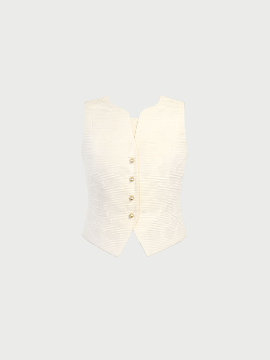 Chanel 2000s Ivory Silk COCO Pearl Button Vest