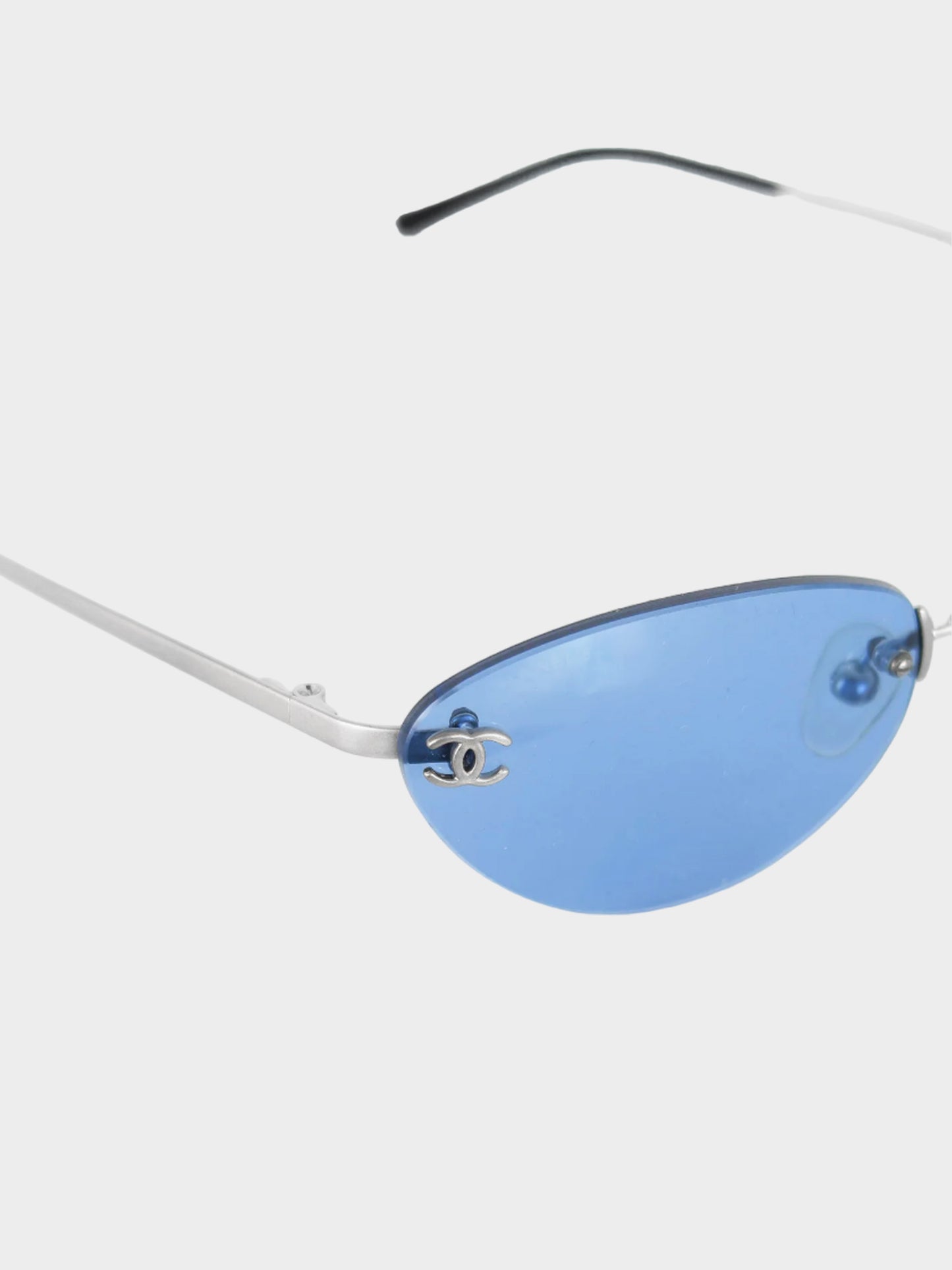 Chanel 2000s Blue Tinted Rimless CC Sunglasses