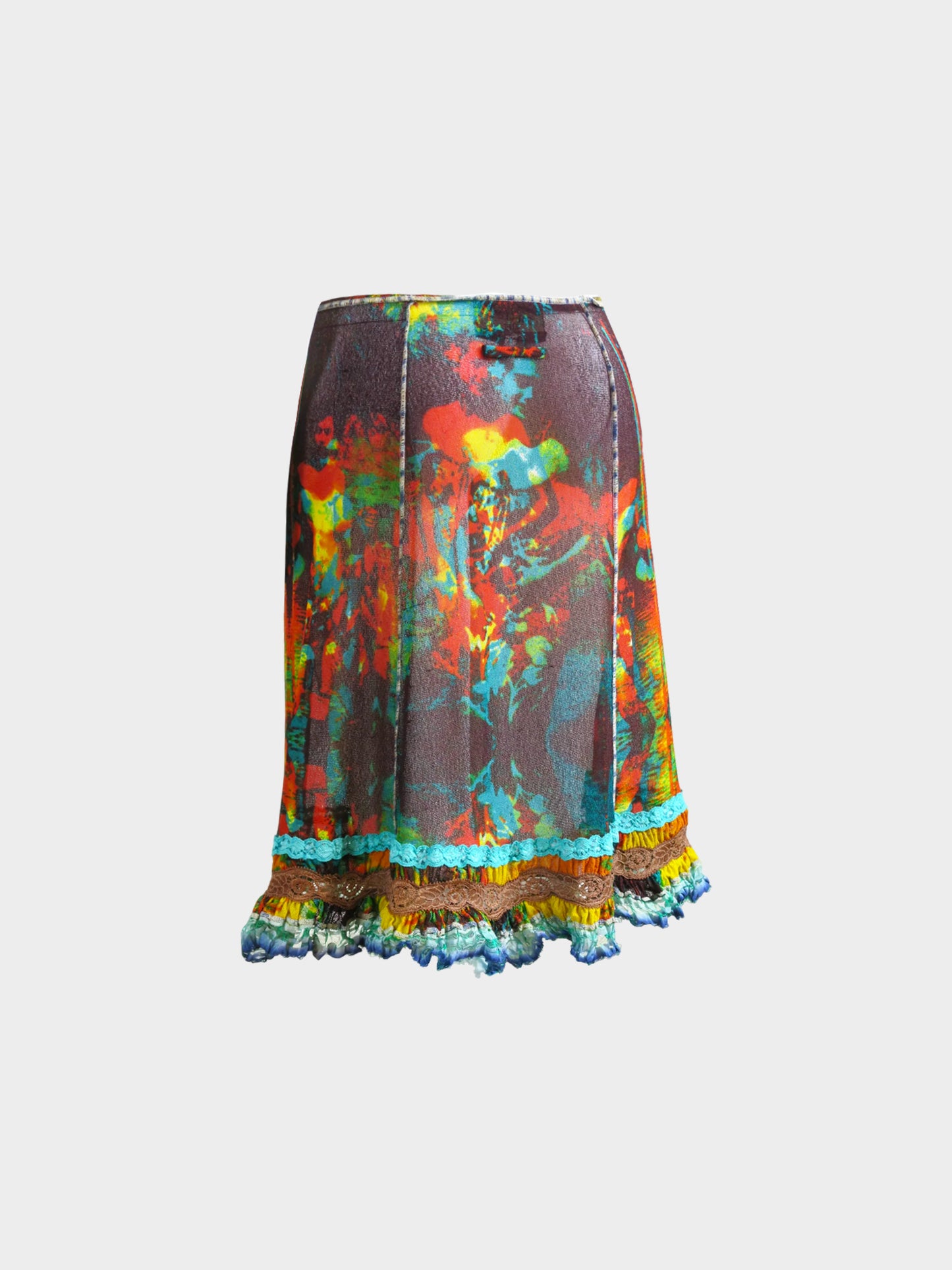 Jean Paul Gaultier SS 2000 Multicolor Psychedelic Portrait Print Skirt