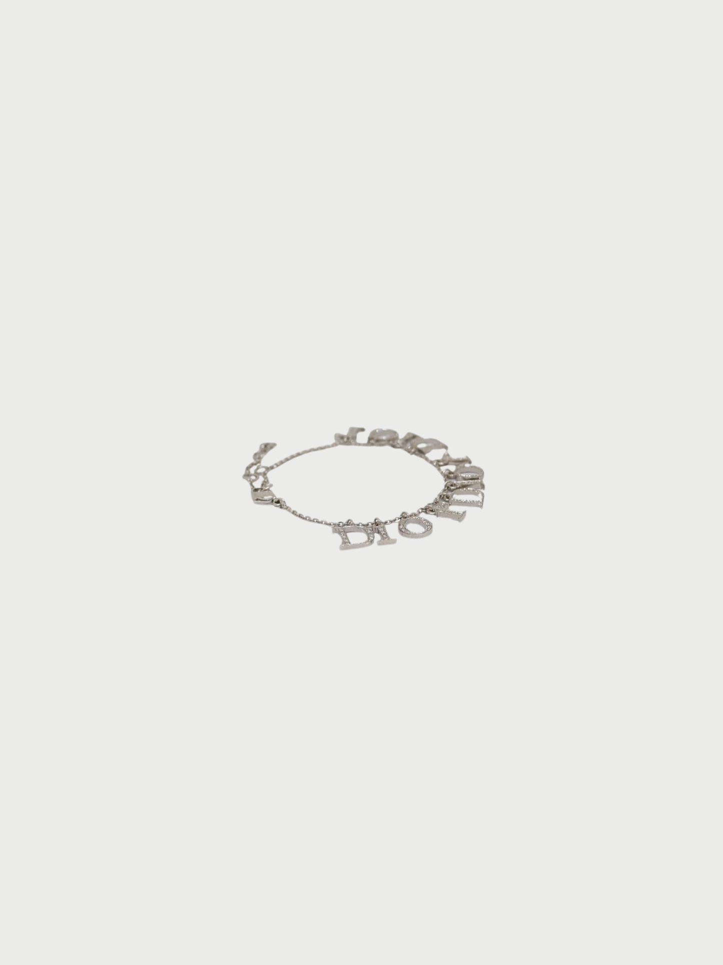 Christian Dior 2000s Silver Plated Metal Rhinestone Logo Bracelet
