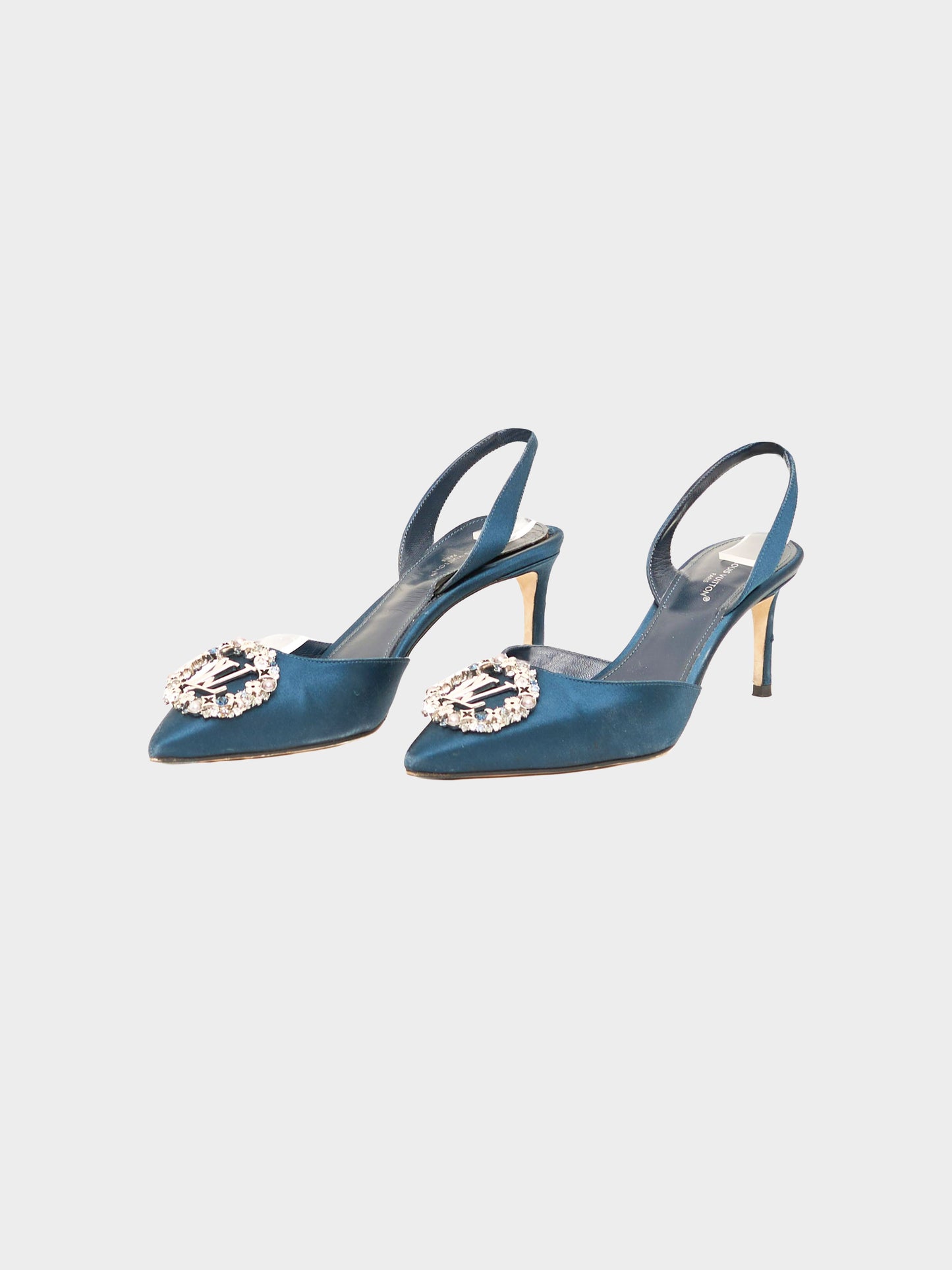 Louis Vuitton SS 2023 Blue Green Satin and Rhinestones Met Slingback Pumps