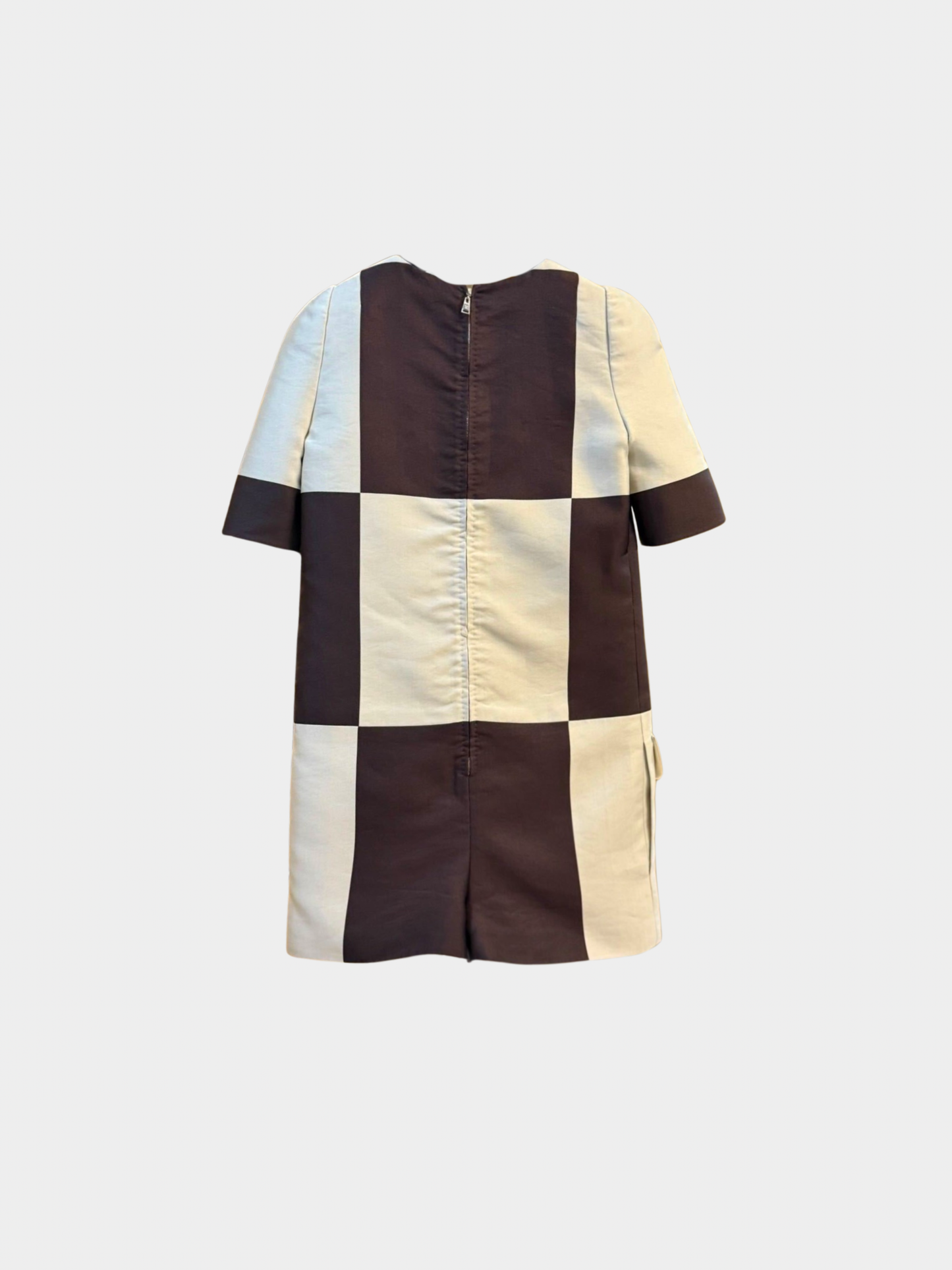 Louis Vuitton 2013 Brown Cream Check-Panel Mini Dress