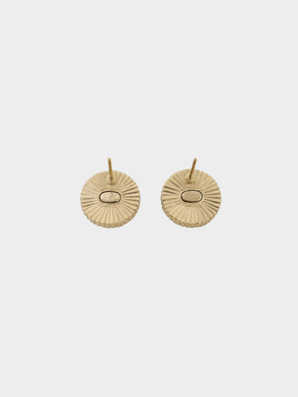 Chanel 2021 Black Gold Coco Round Earrings