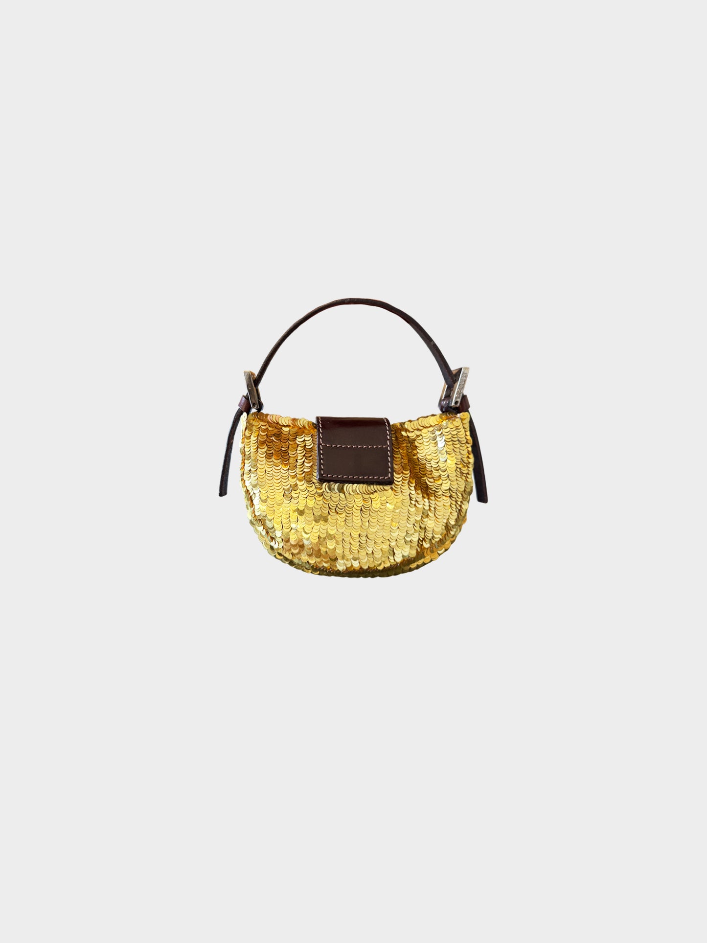 Fendi 2000s Gold Sequins and Brown Leather Mini Croissant Bag