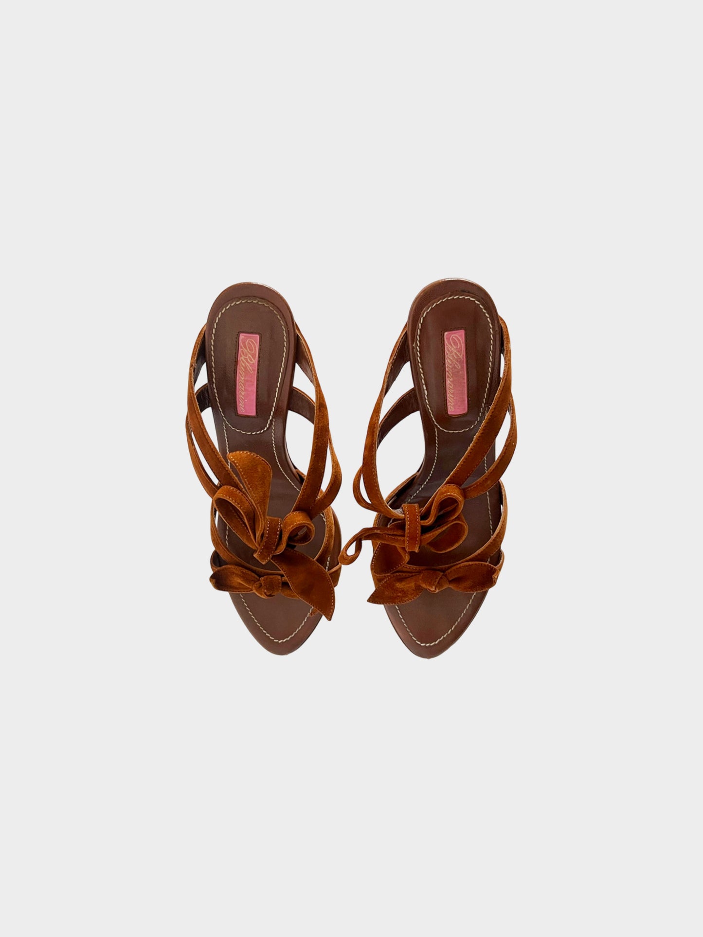 Blumarine 2000s Brown Tortoise and Suede Strappy Leather Heels