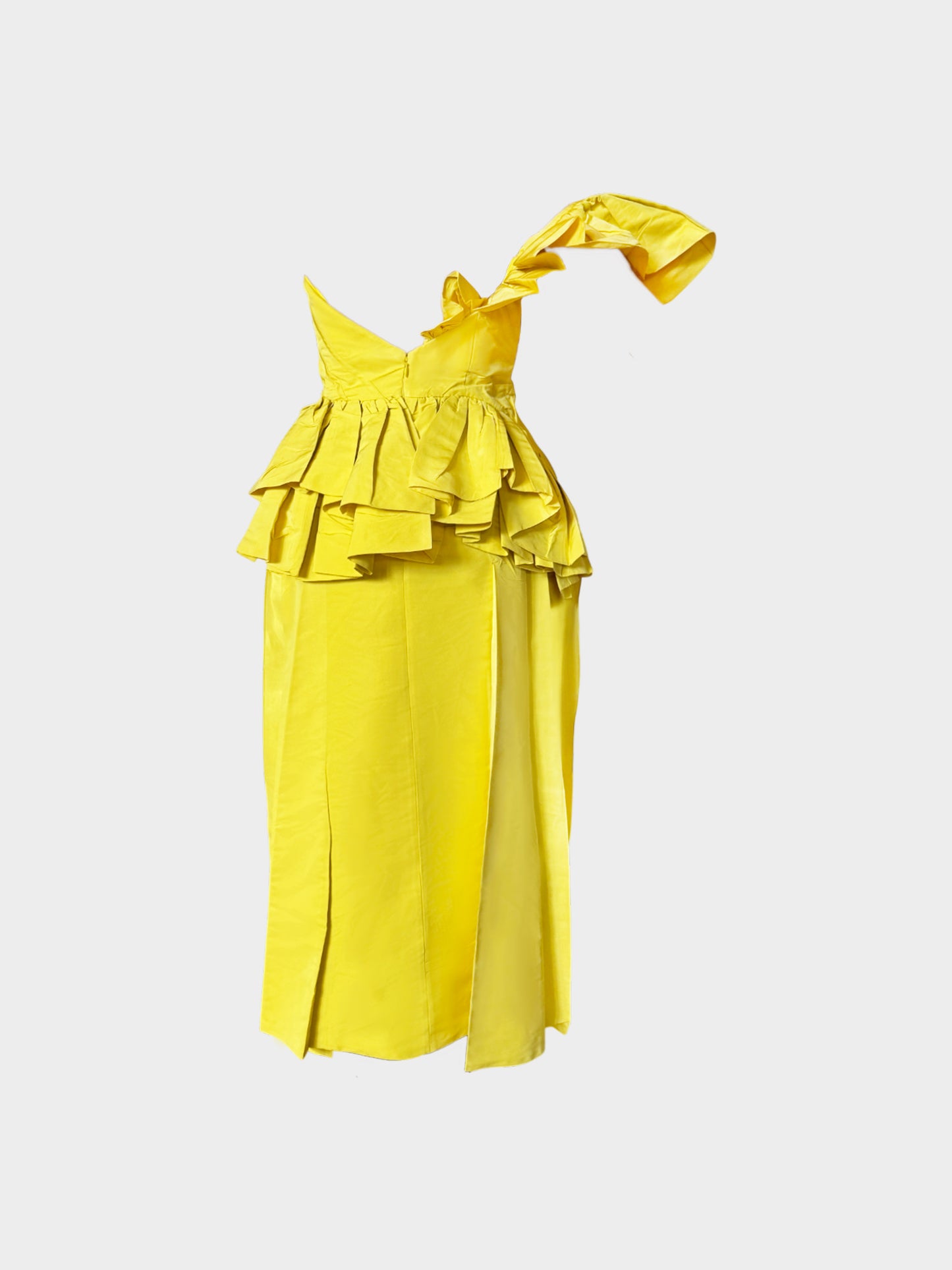 Alexander McQueen 2022 Yellow Deconstructed Asymmetrical Ruffled Corset Dress