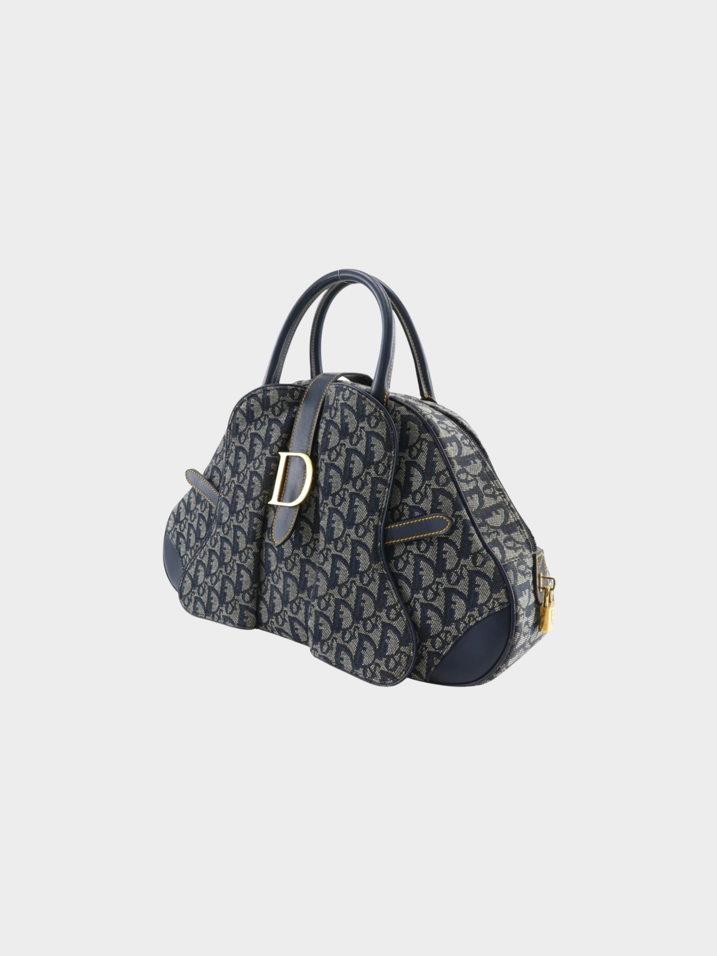 Christian Dior 2000s Navy Trotter Canvas Double Saddle Handbag