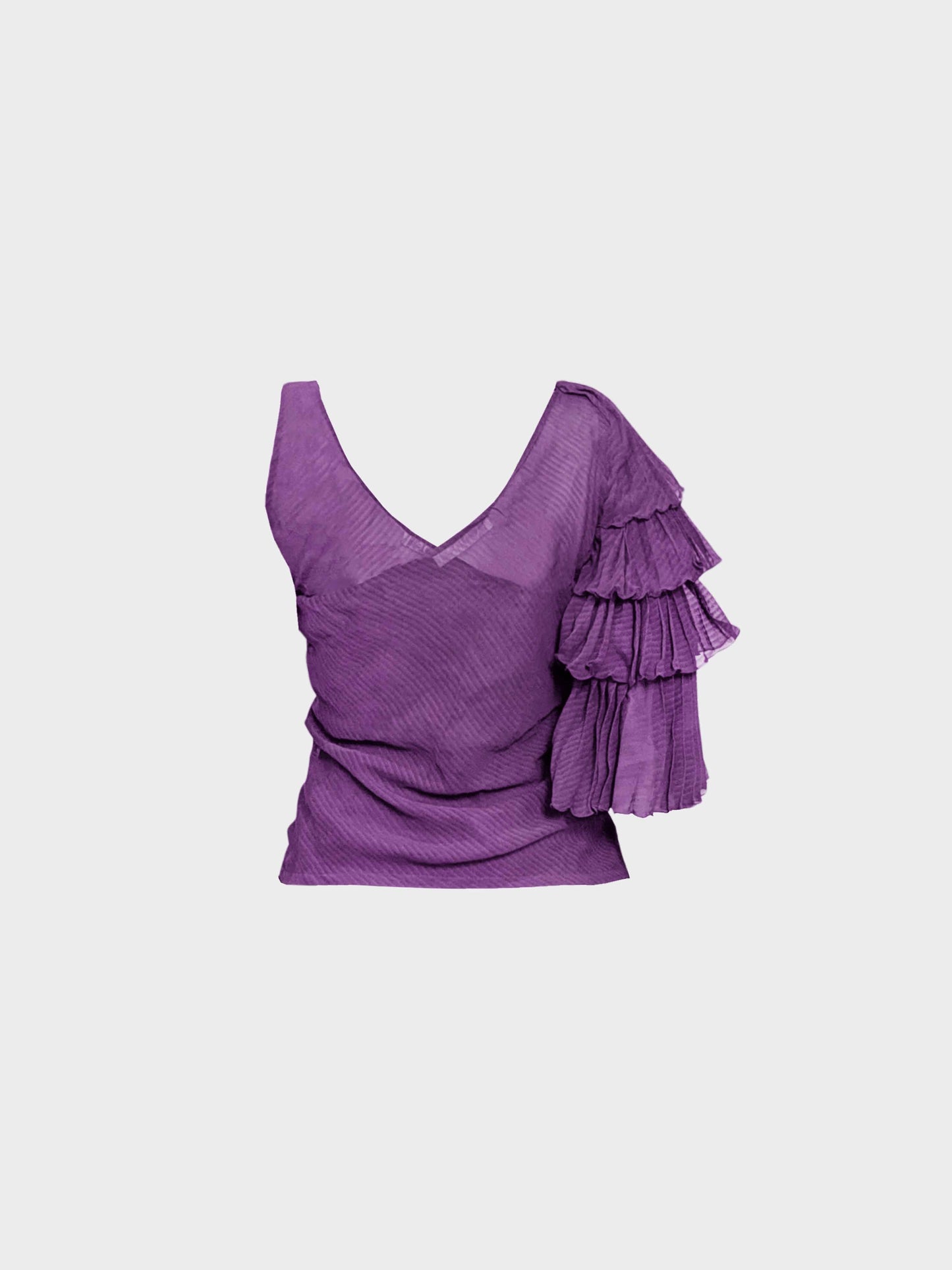 Chloe FW 2000 Purple Silk Ruffled Sleeve 2-piece Top