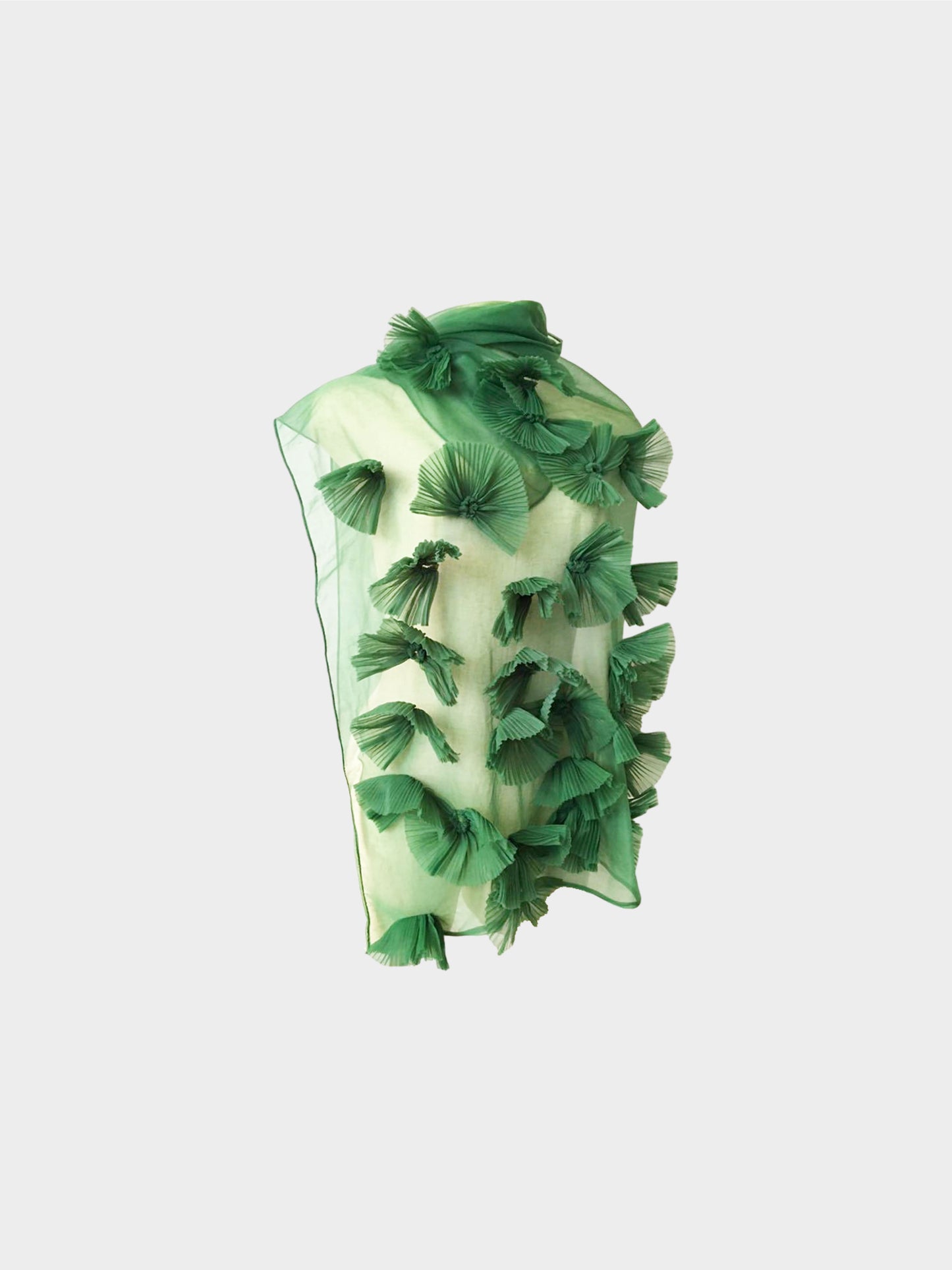 Comme des Garçons 1990s Archival Green Pleated Fan Ruffled Sleeveless Sheer Top