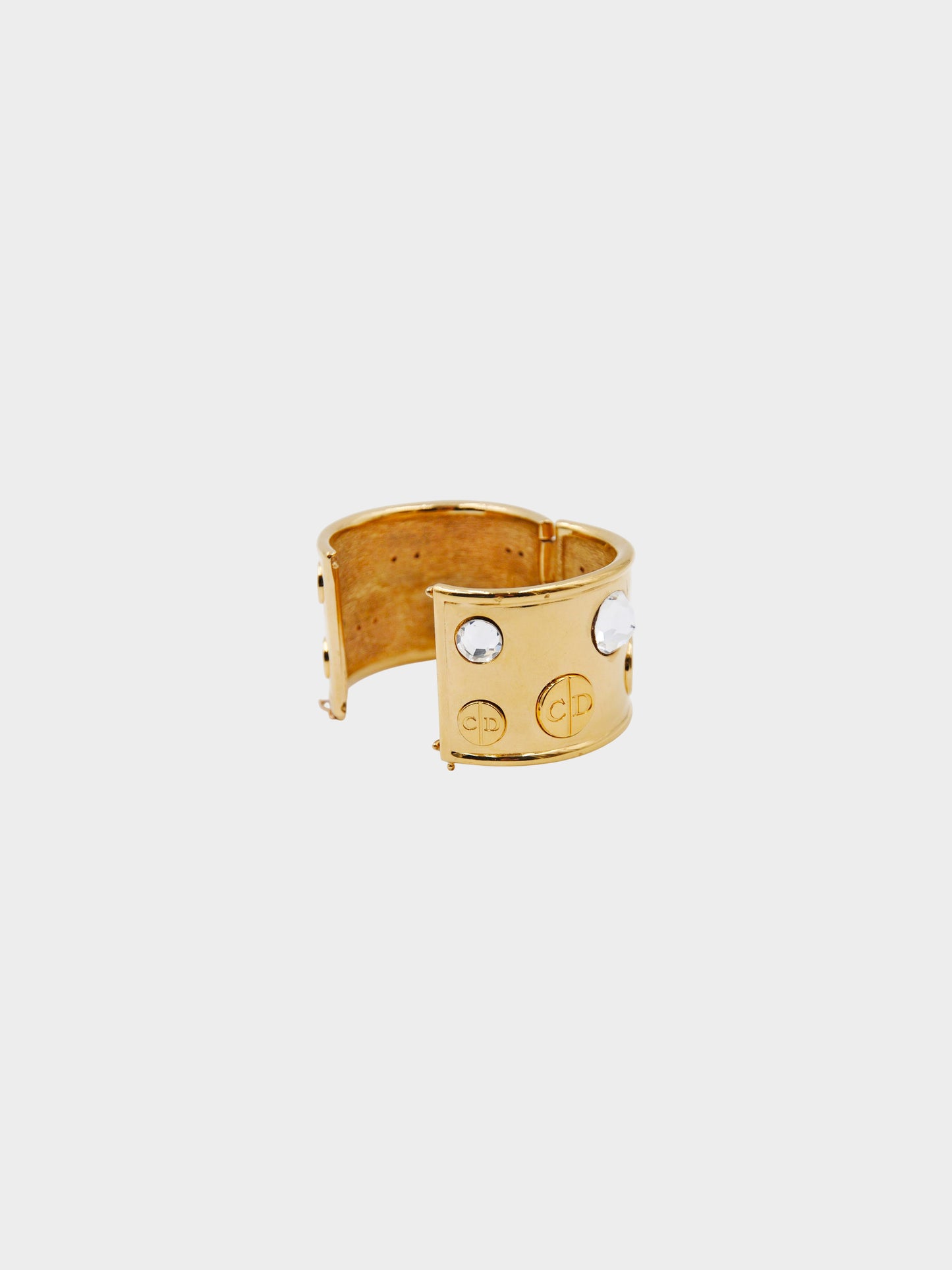 Christian Dior 1970s Gold Circle CD Logo Manschette Chunky Wide Bangle Cuff Bracelet