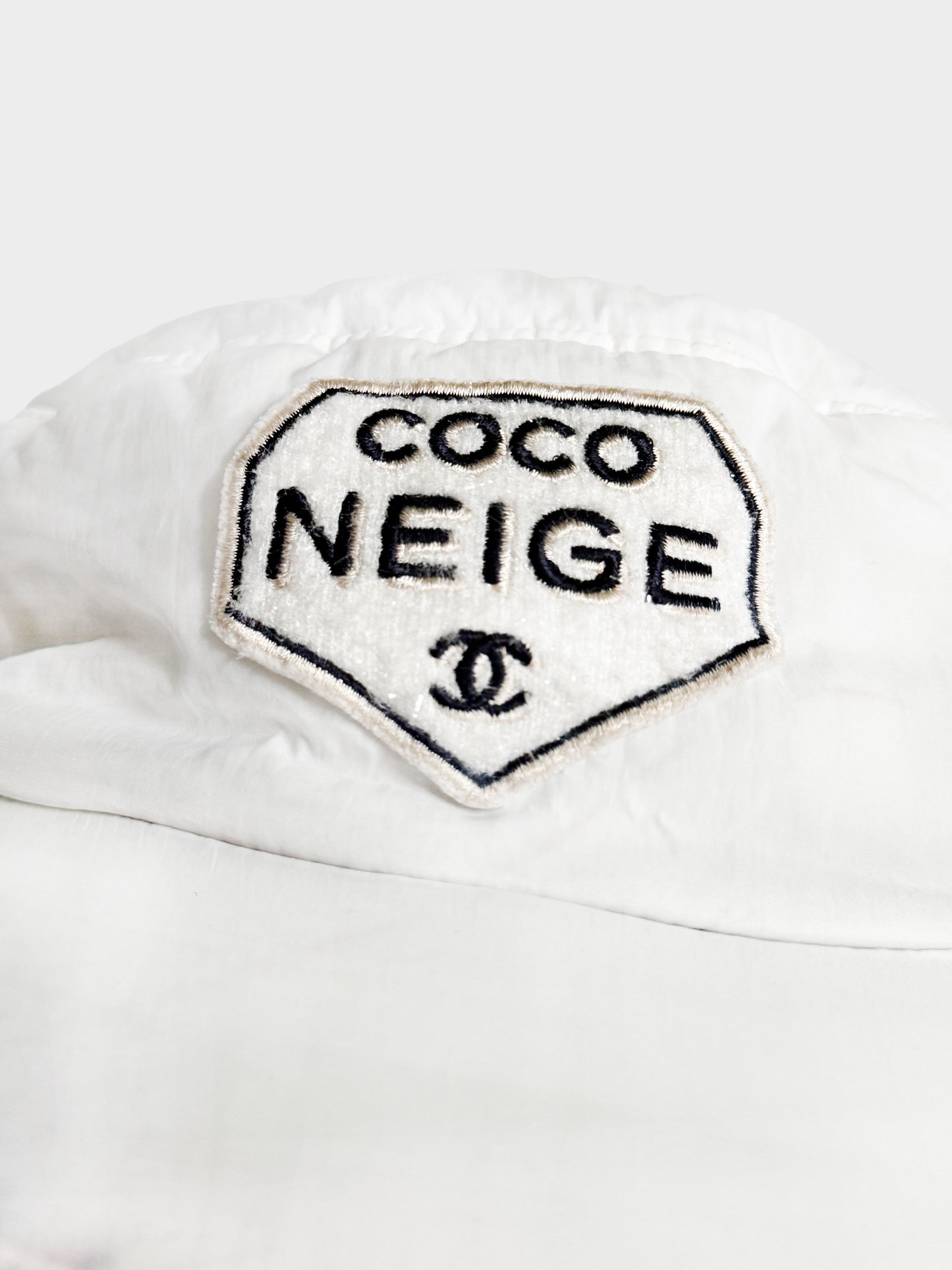 Chanel Late 2010s Rare White Coco Neige Sherpa Sample Trapper Hat
