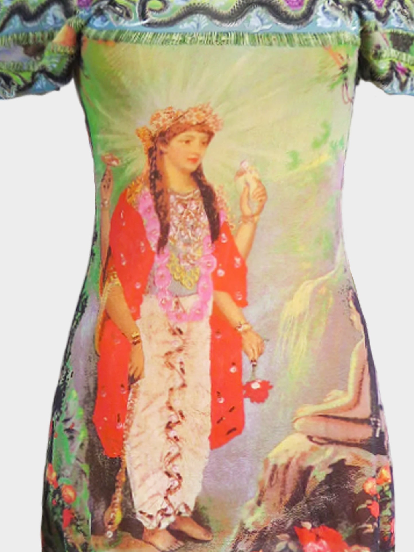 Jean Paul Gaultier SS 1998 Hindu Goddess Printed Mesh Midi Dress