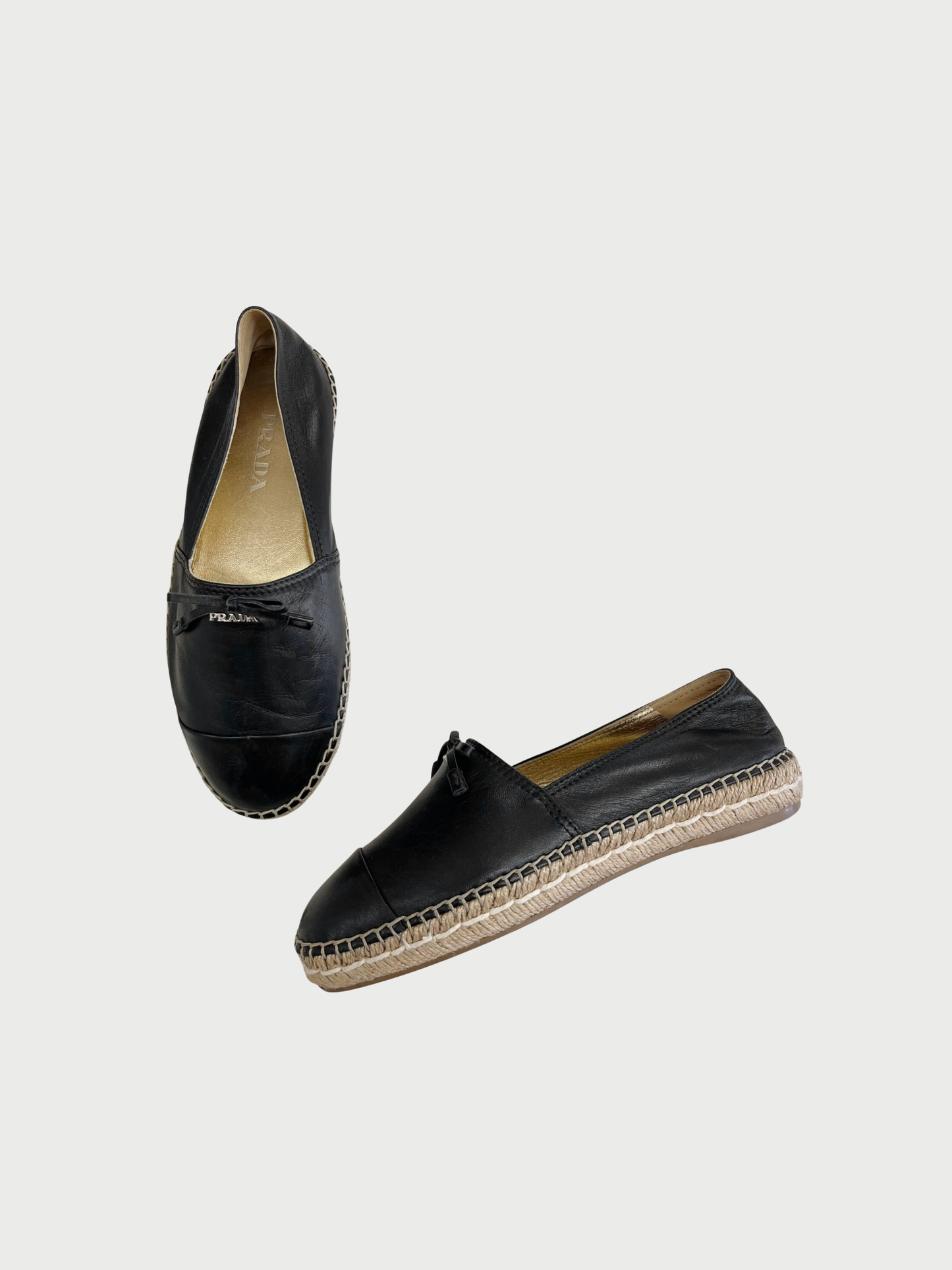 Prada 2010s Black Leather Bow Espadrilles