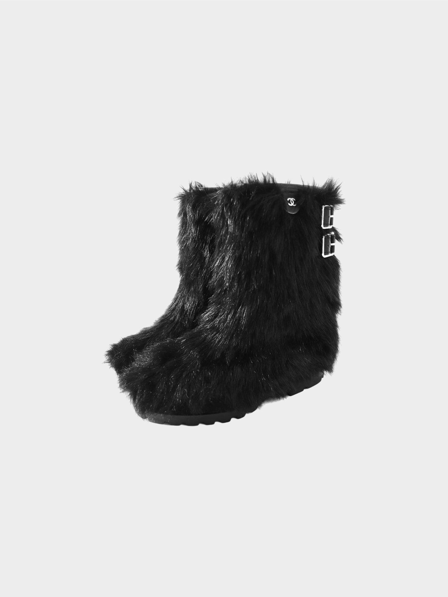 Chanel FW 2010 Rare Black Fur CC Boots with Belts