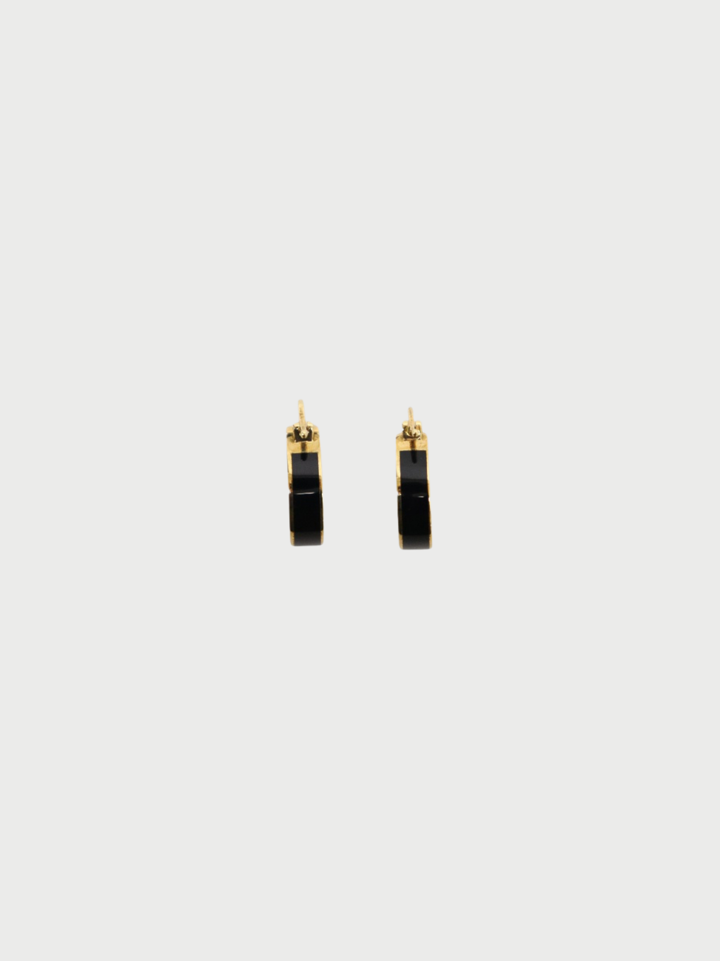 Miu Miu 2000s Black Gold Plated Metal Logo Enamel Earrings