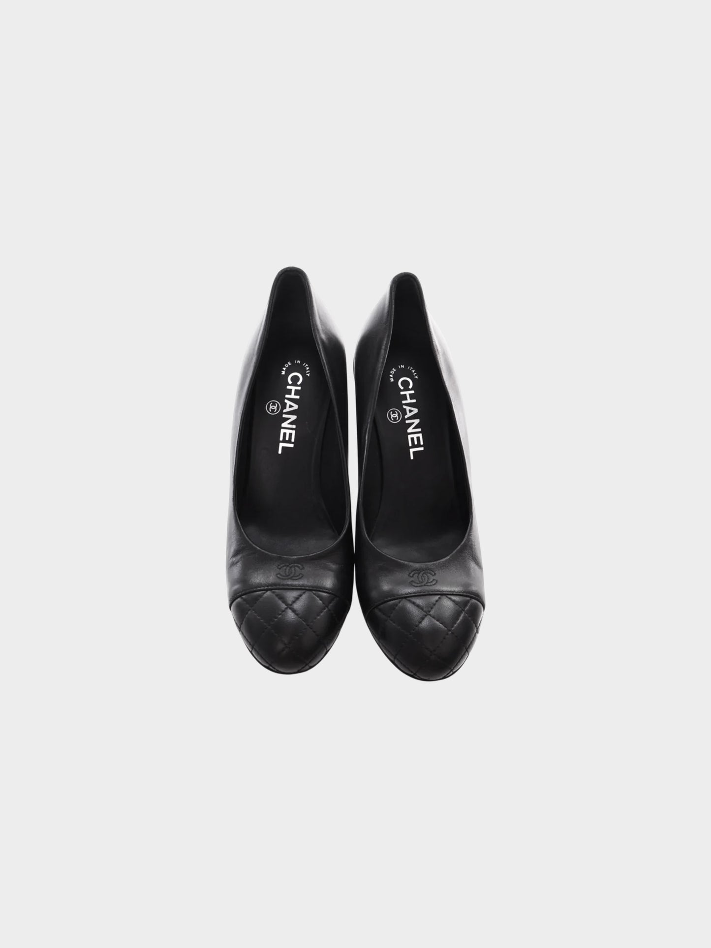 Chanel SS 2017 Black Leather CC Pumps with Faux Pearl Stacked Heels