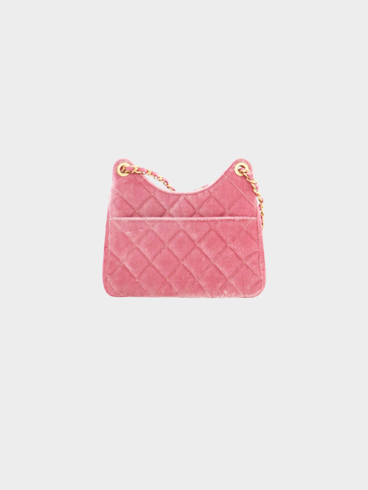 Chanel 2020s Pink Velvet Quilted Wave CC Small Hobo Bag