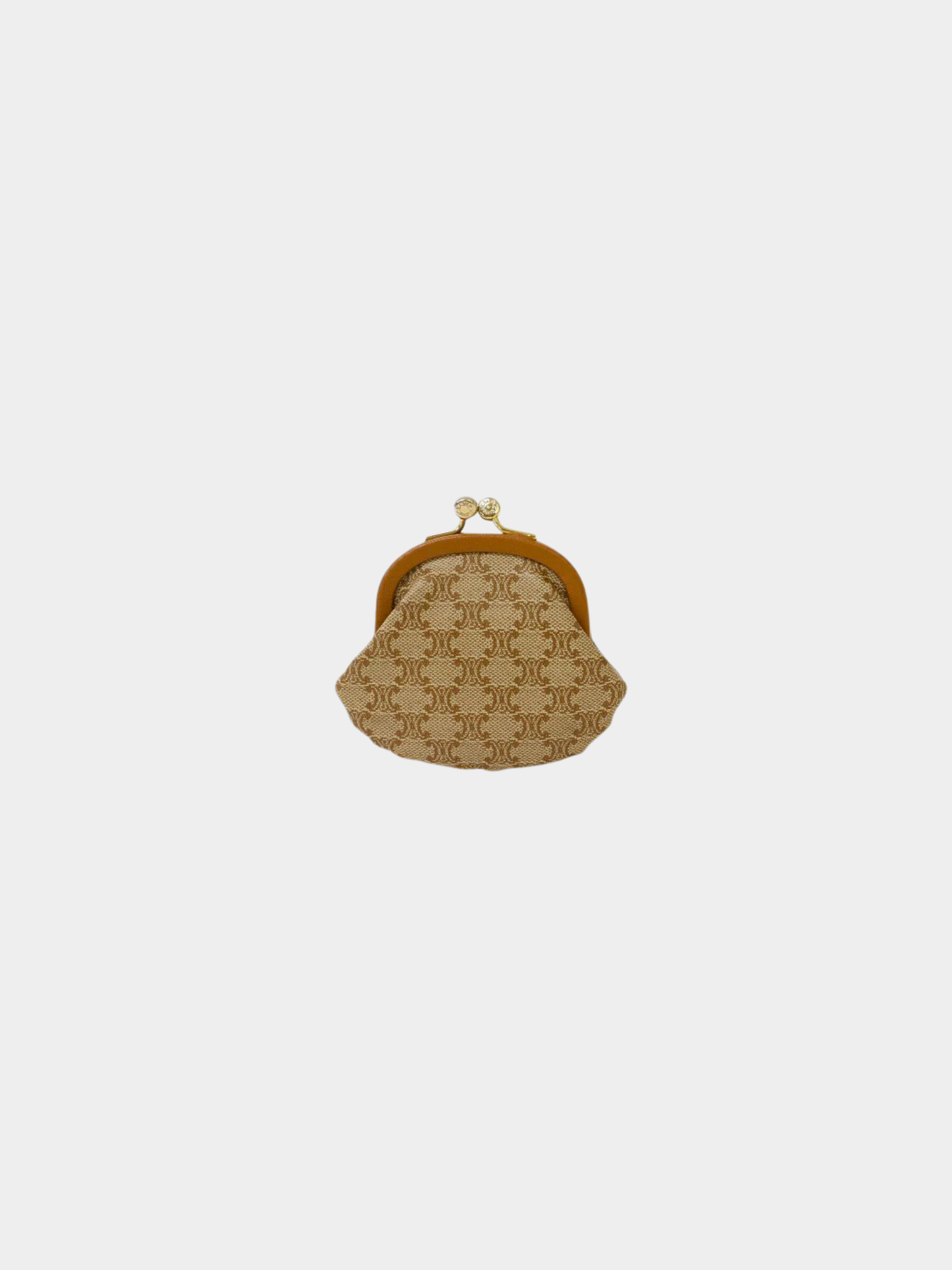 Celine 1990s Beige and Brown Macadam Kiss-Lock Coin Case