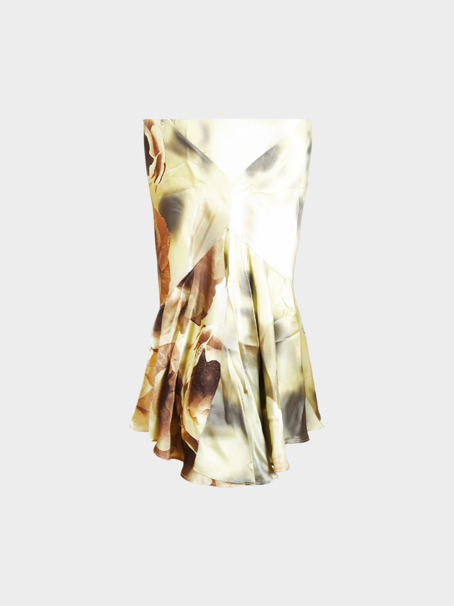 Roberto Cavalli 2000s Beige and Brown Floral Print Silk Skirt